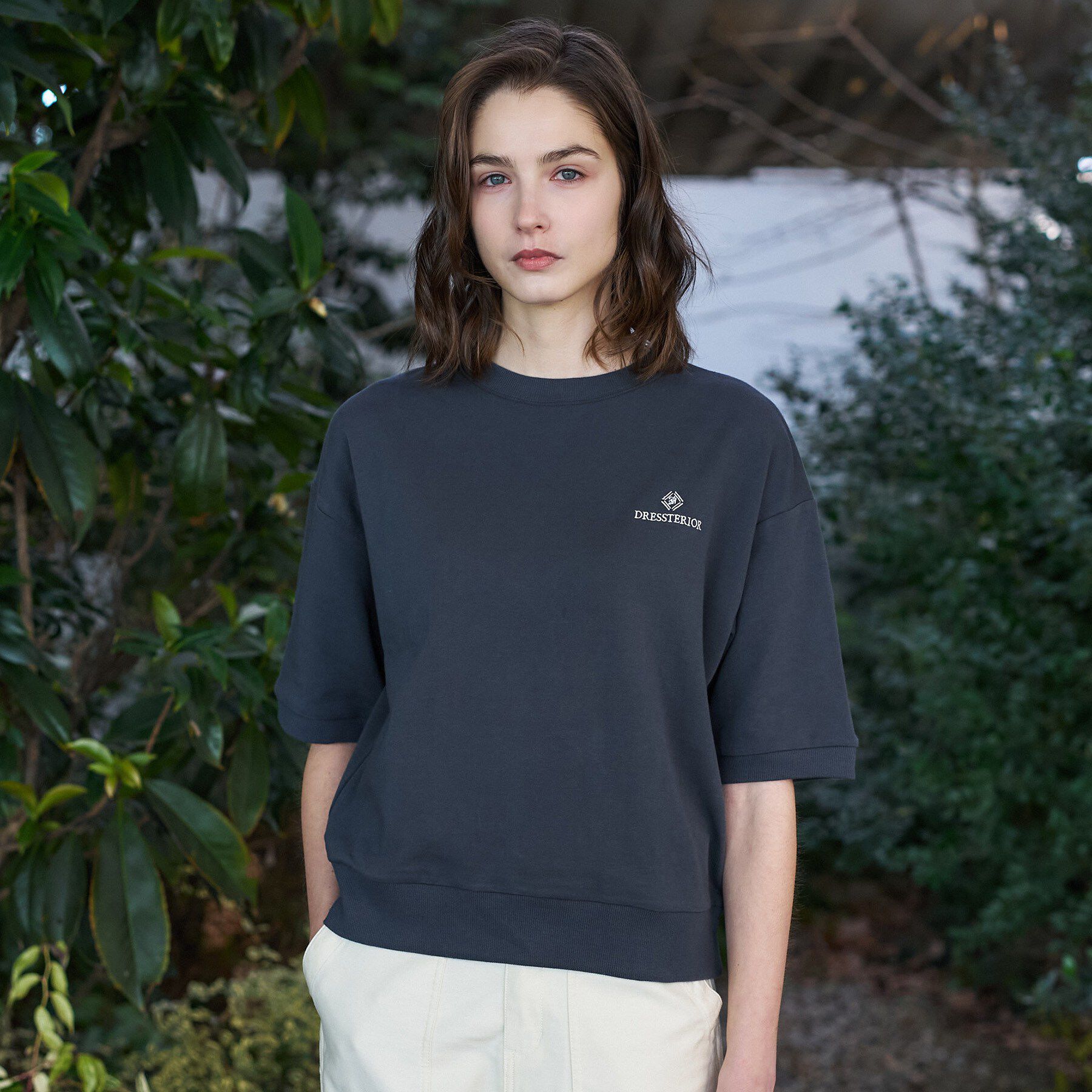 DRESSTERIOR「ストレッチ裏毛ハーフスリーブプルオーバー」|Tシャツ・カットソー|チャコールグレー(0