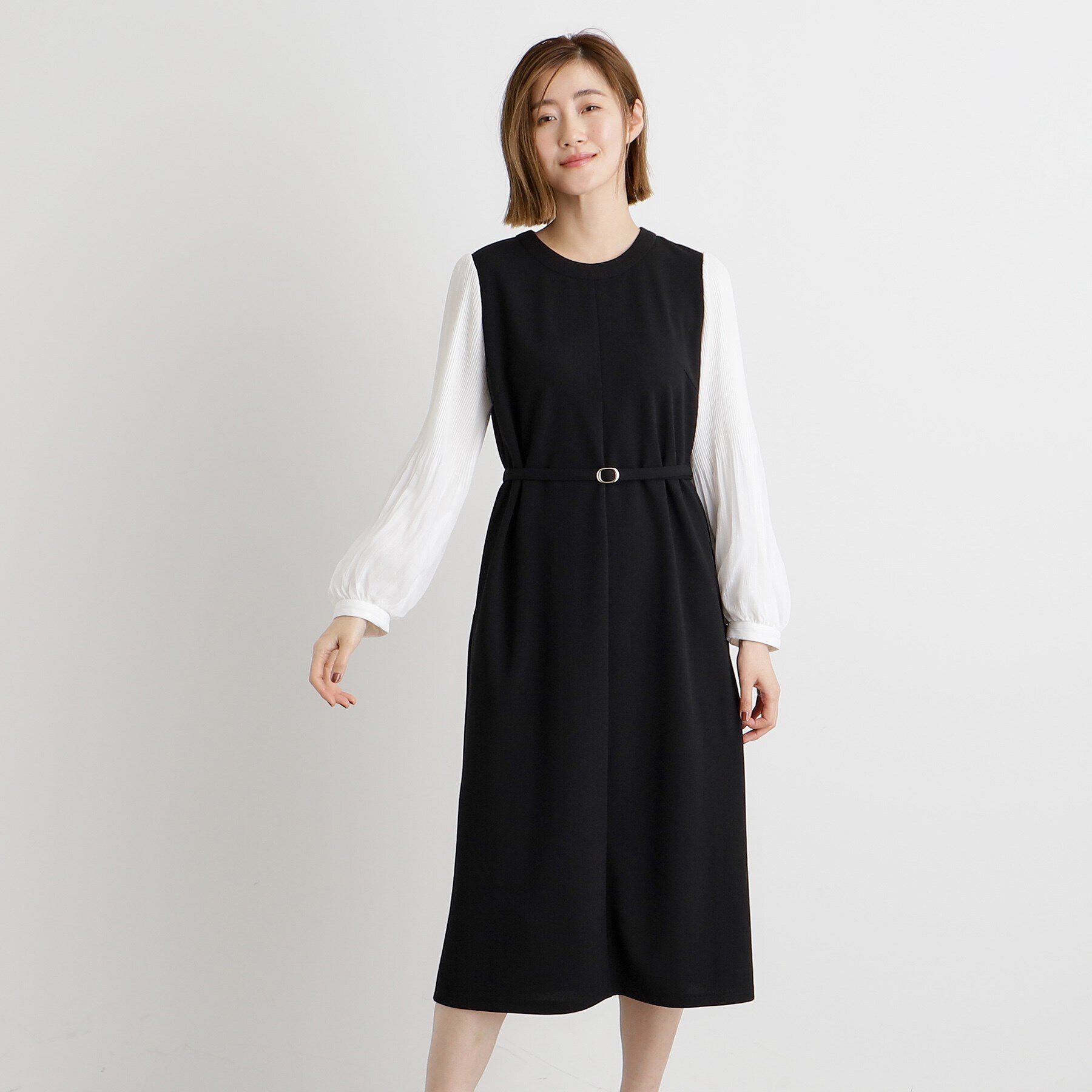 grove「ベルト付き袖プリーツサックワンピース」|ワンピース|