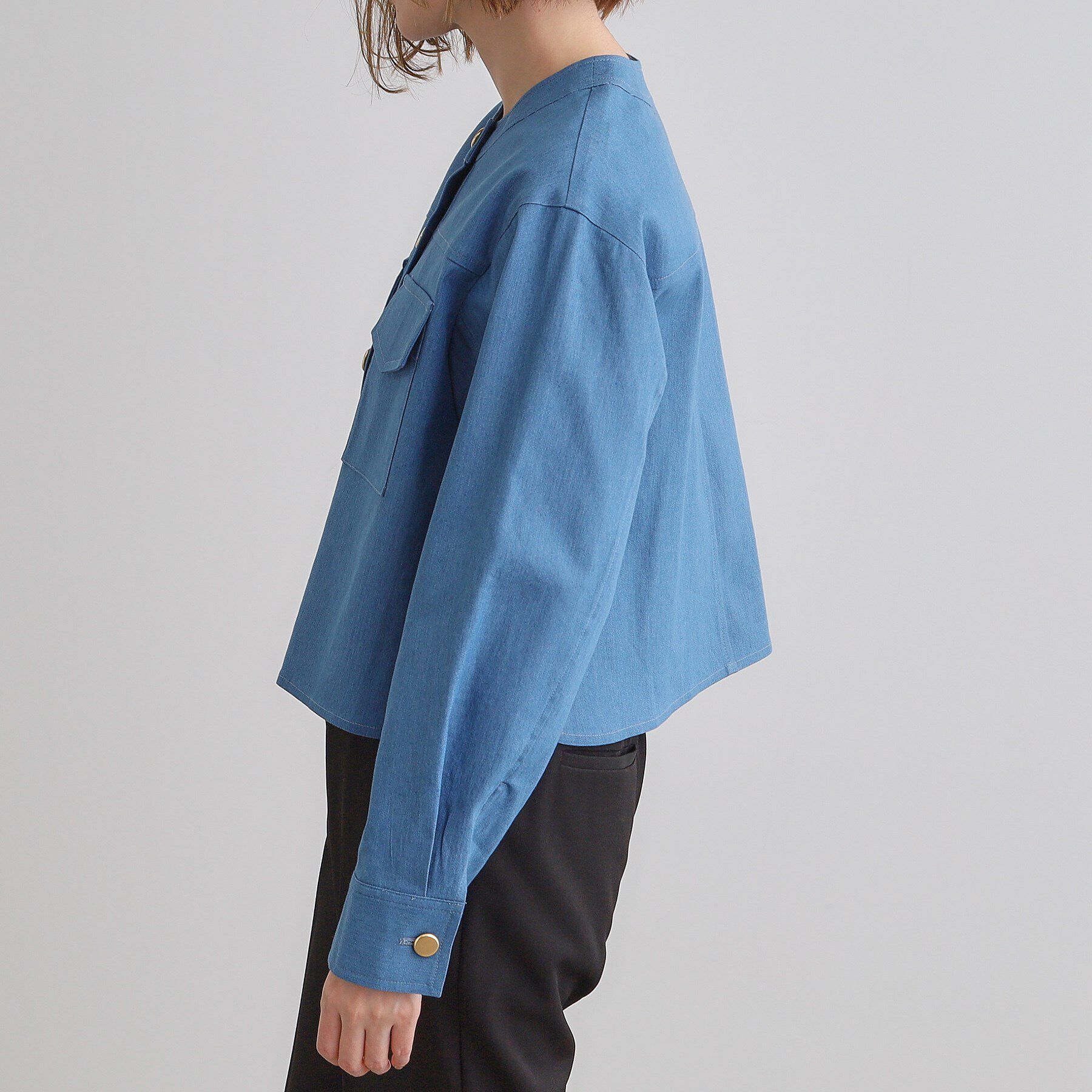 grove「ライトデニムノーカラージャケット」|デニムジャケット|