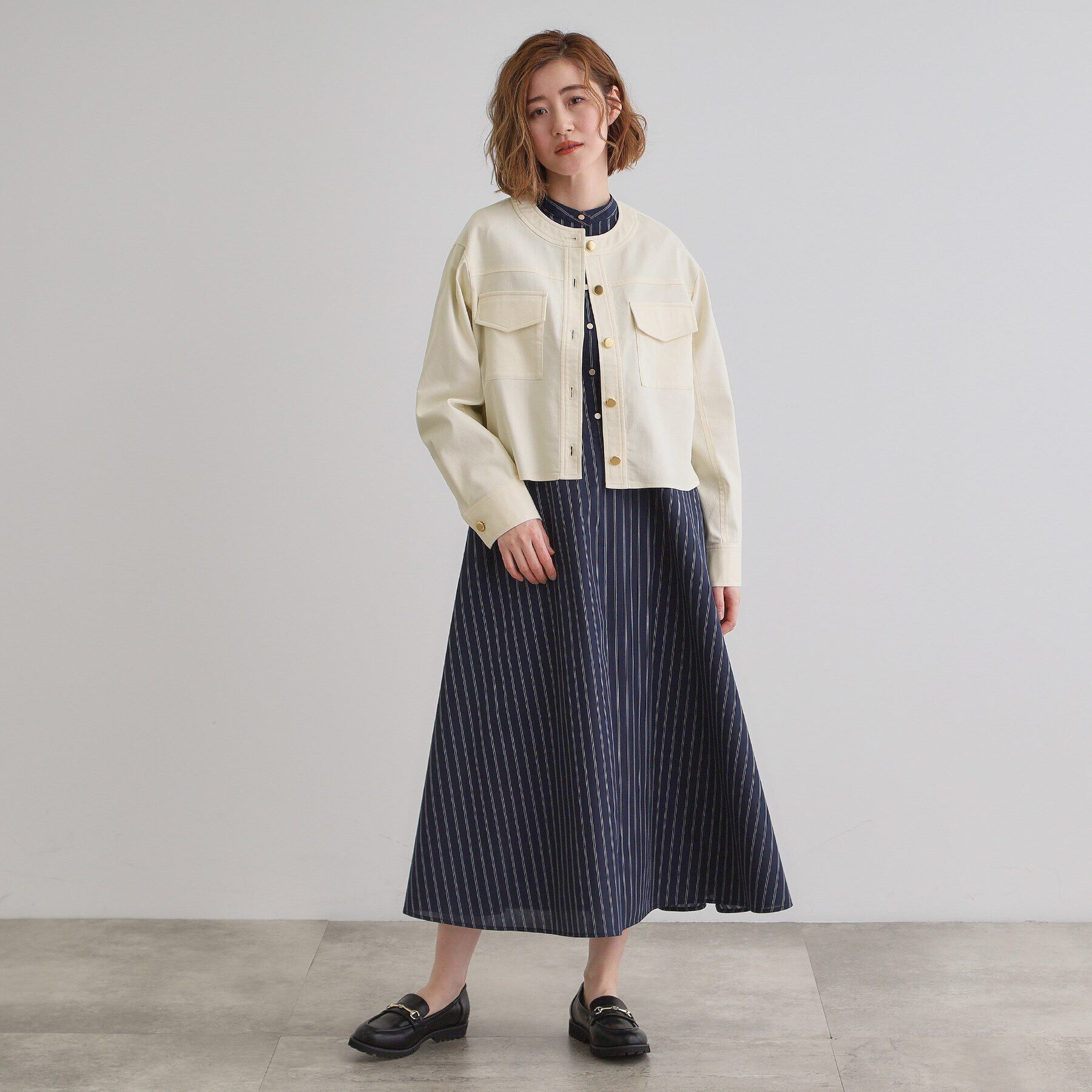 grove「ライトデニムノーカラージャケット」|デニムジャケット|