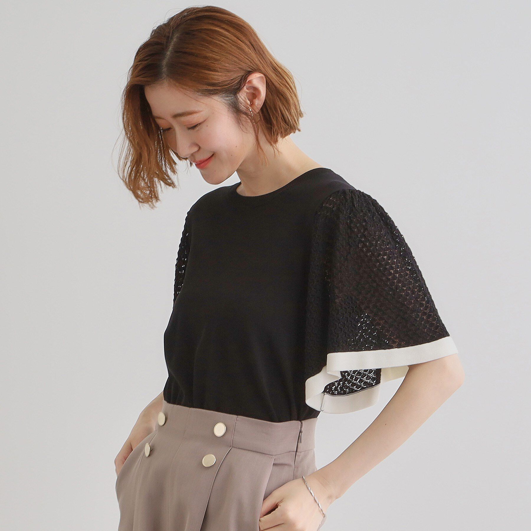 grove「袖透かし編みフレアースリーブニット」|ニット・セーター|