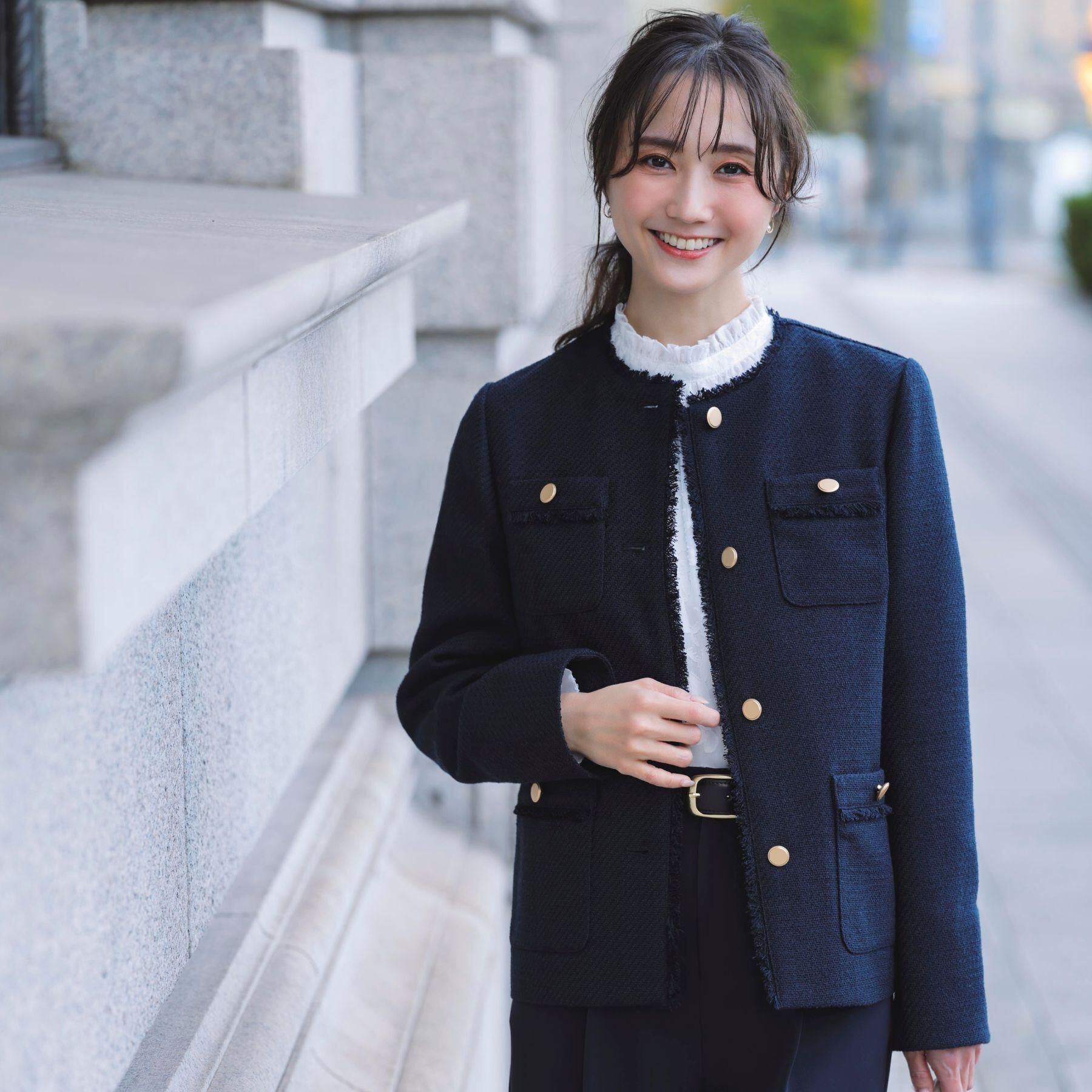 grove「【ハレの日・通勤】きちんとからカジュアルまで着回せる、ミドル丈ツイードジャケット」|ノーカラージャケット|