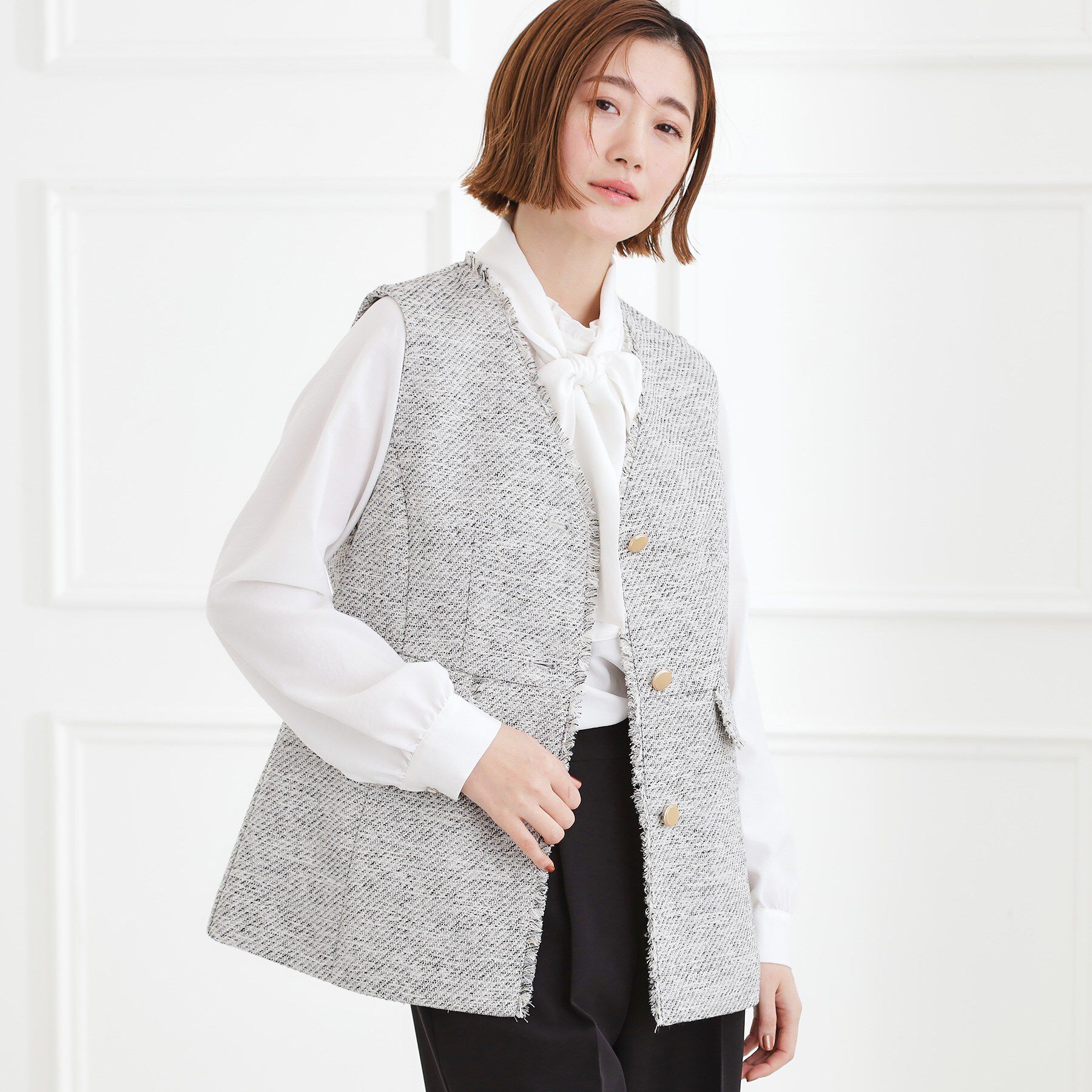 grove「【手洗いOK】ツイードペプラムジレ」|ベスト・ジレ|