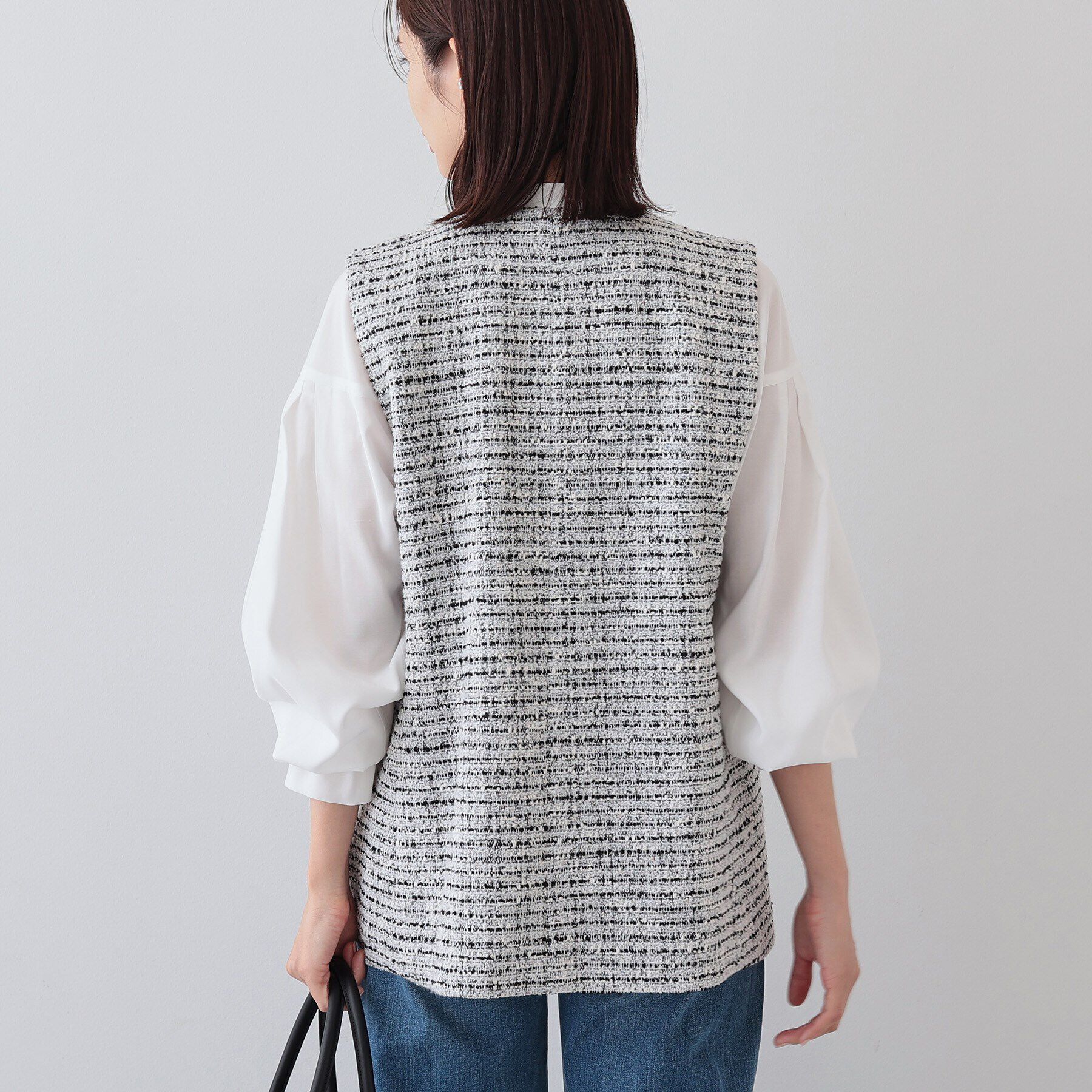 INDIVI「【2点セット／UVケア】ツイードジレ＆ボウタイブラウス カセット服」|その他|