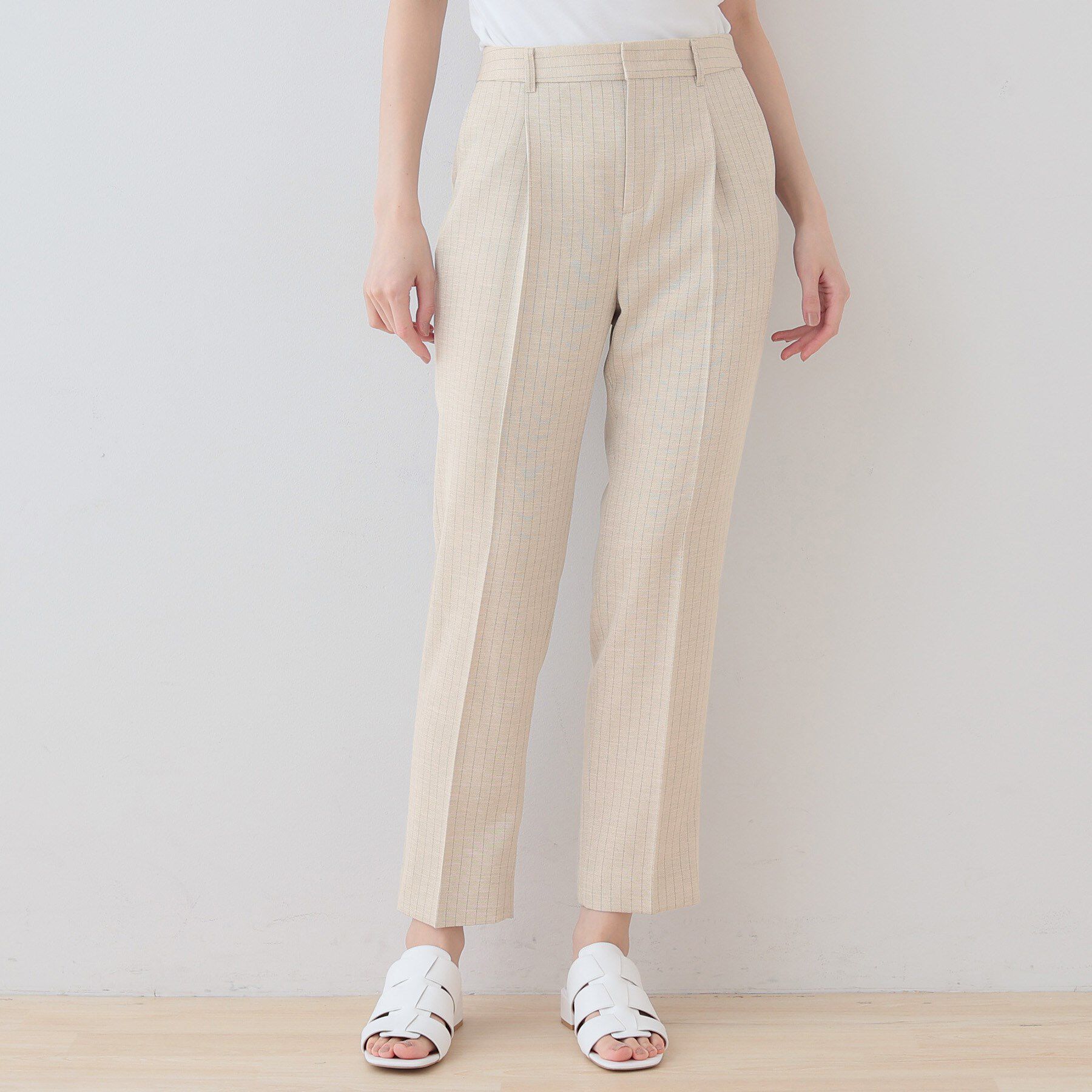 INDIVI「【こなれSETUP／ストライプ柄】リネンライクテーパードパンツ」|その他|