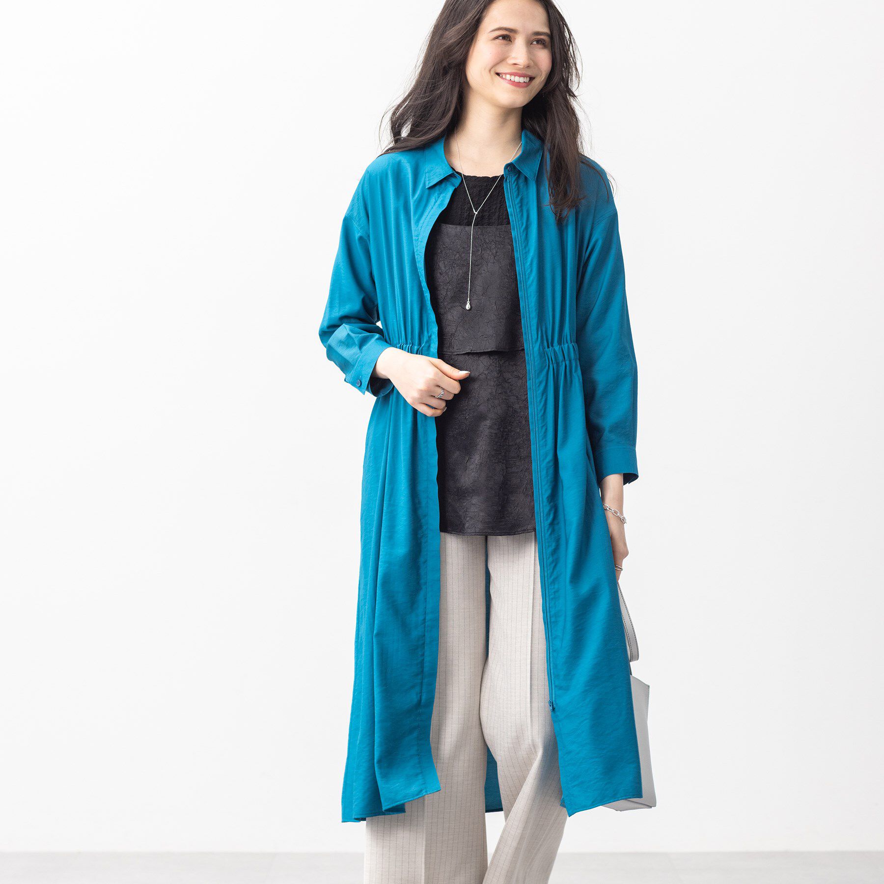 INDIVI「【洗える／2WAY】ワッシャー素材シャツ羽織りワンピース」|ワンピース|