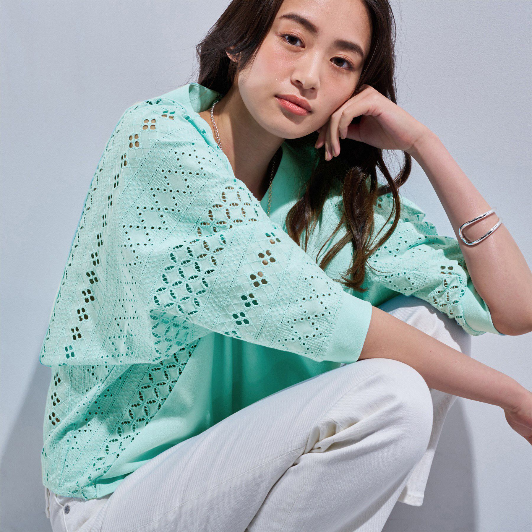 INDIVI「【洗える／体型カバー】レースコンビトップス」|Tシャツ・カットソー|