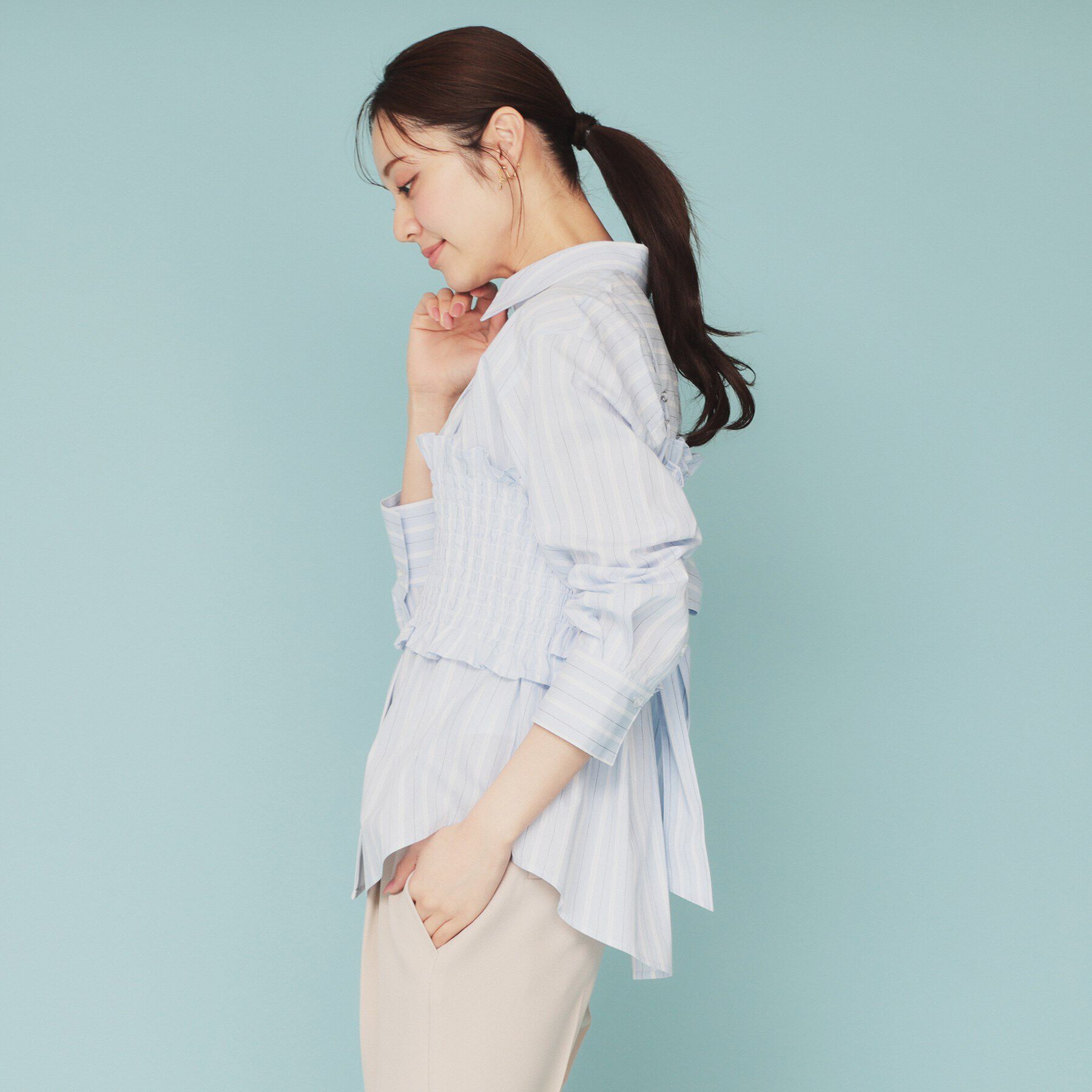 index「《andGIRL掲載》ビスチェレイヤードロングシャツ【洗濯機洗い可】」|シャツ・ブラウス|