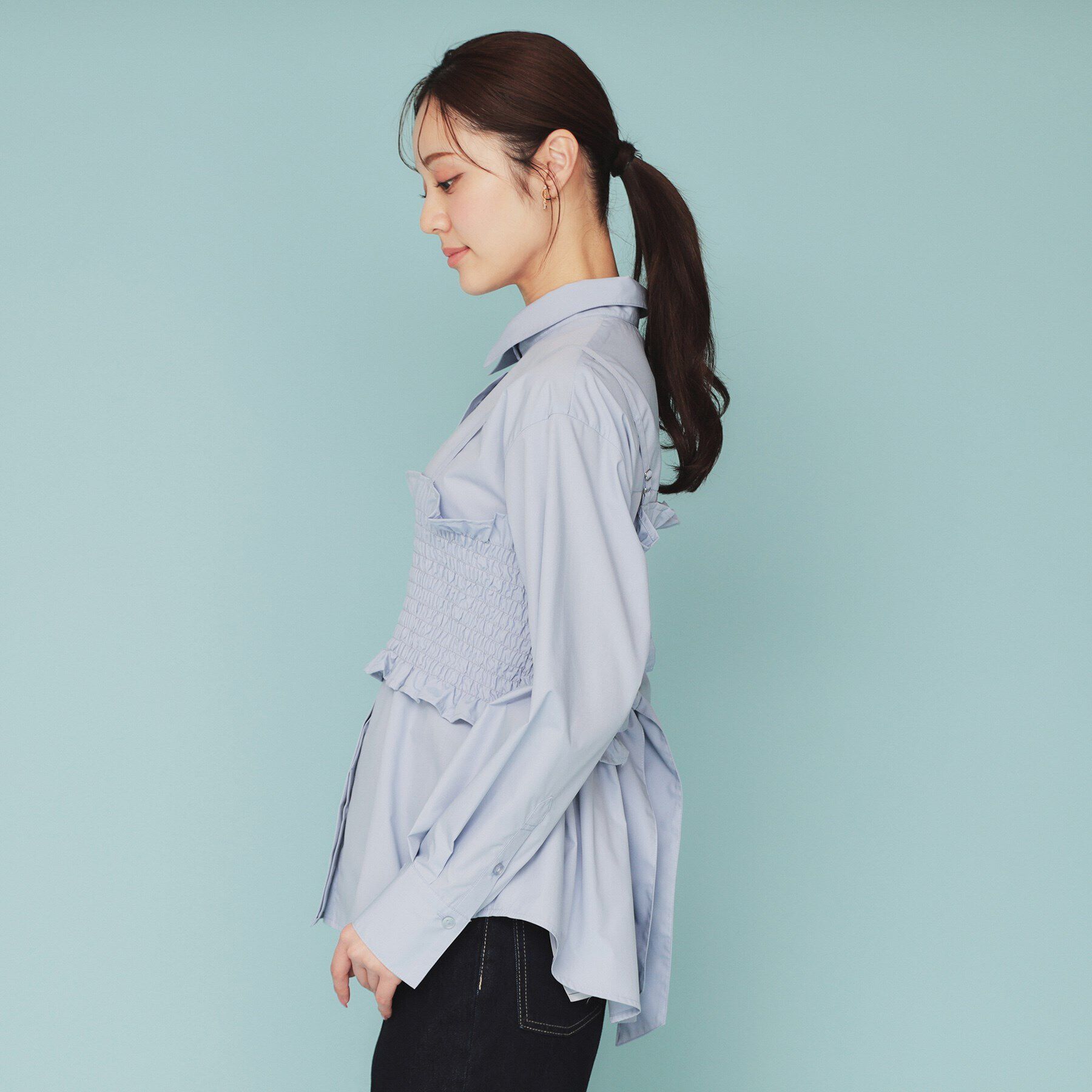 index「《andGIRL掲載》ビスチェレイヤードロングシャツ【洗濯機洗い可】」|シャツ・ブラウス|
