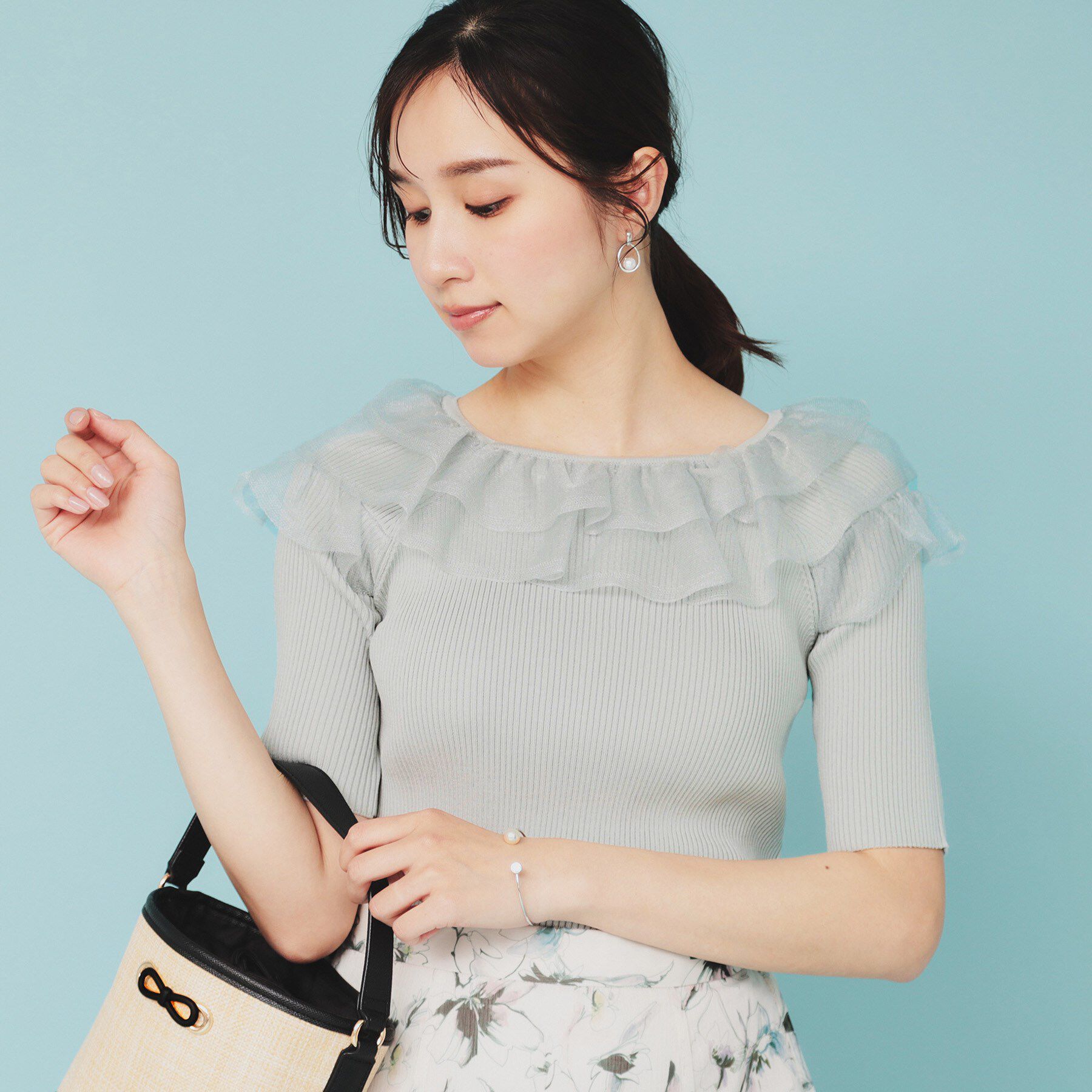 index「シアーラメフリルニット【洗濯機洗い可】」|ニット・セーター|ミントグリーン(82