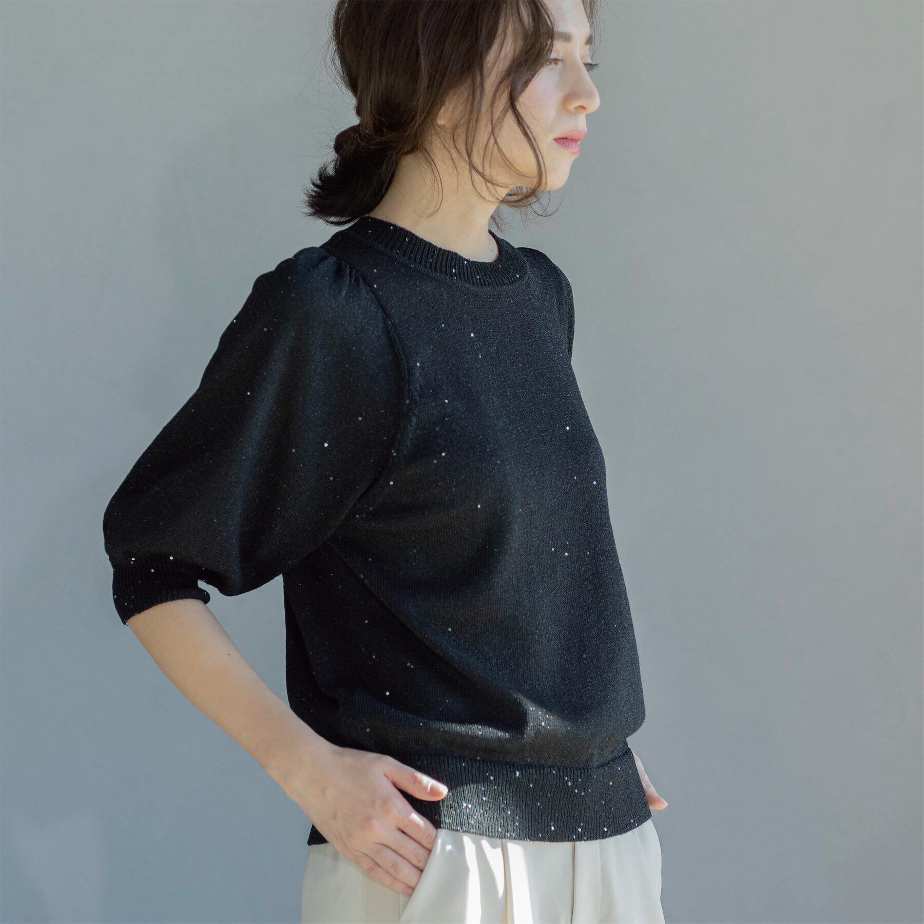 OPAQUE.CLIP「スパンコールパフスリーブニット」|ニット・セーター|