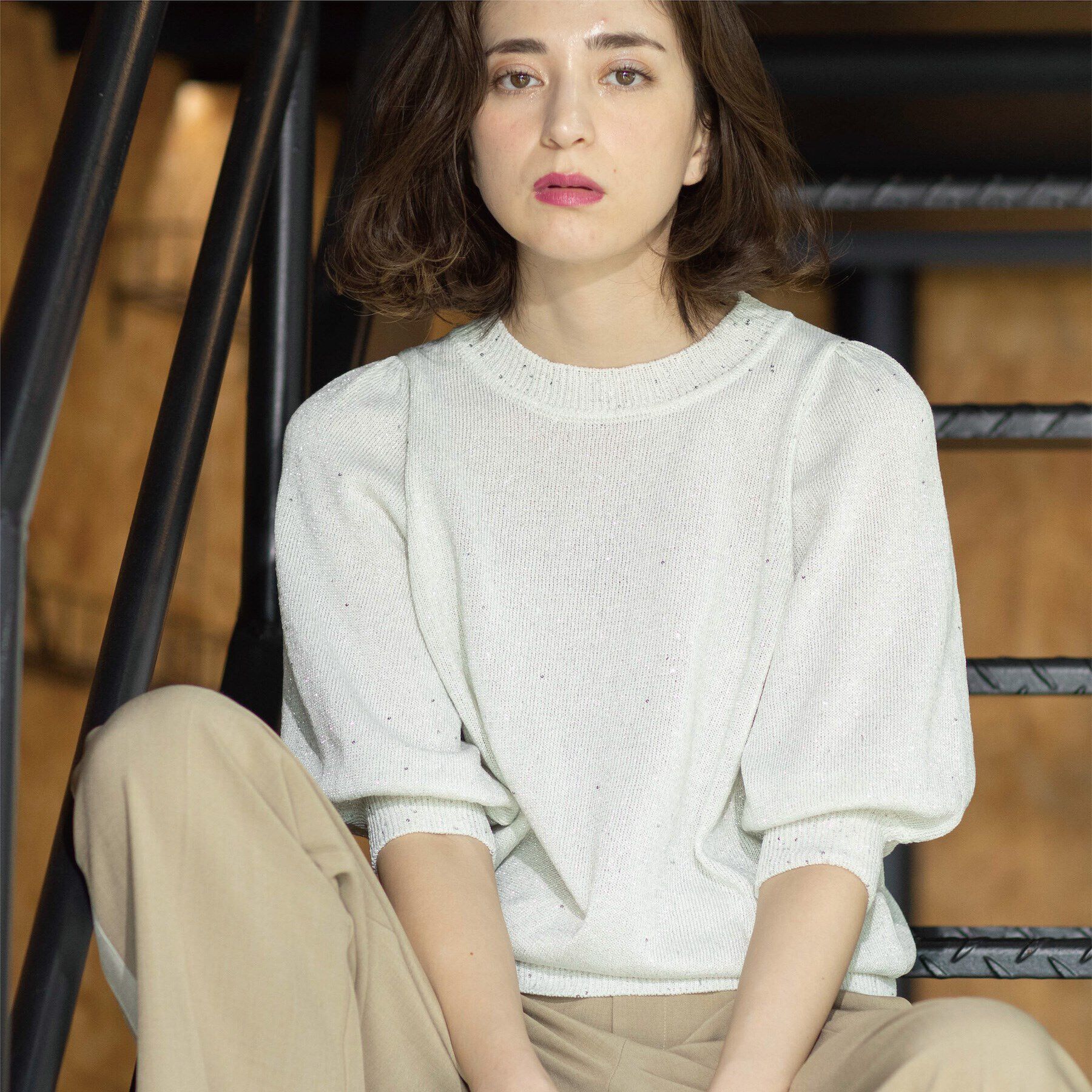 OPAQUE.CLIP「スパンコールパフスリーブニット」|ニット・セーター|