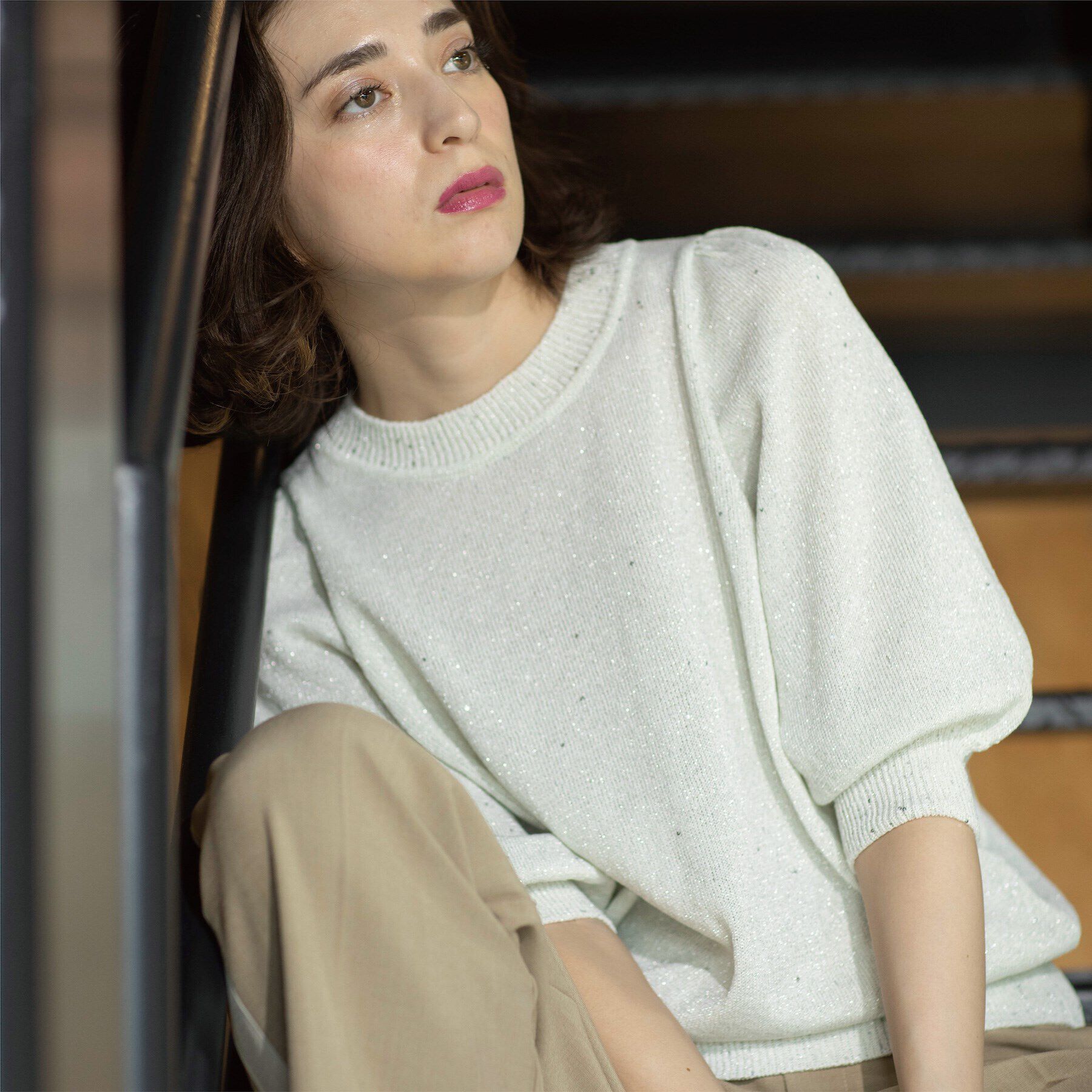 OPAQUE.CLIP「スパンコールパフスリーブニット」|ニット・セーター|