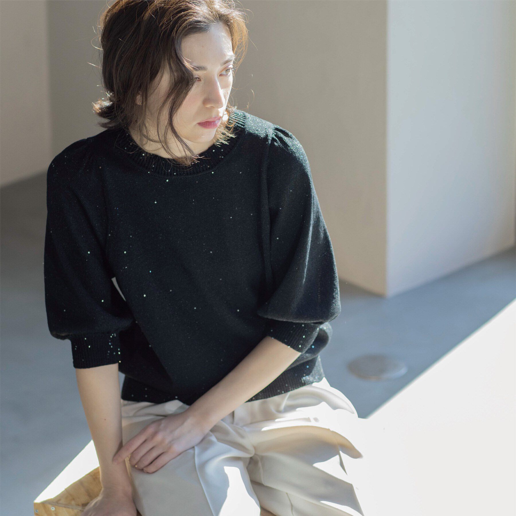 OPAQUE.CLIP「スパンコールパフスリーブニット」|ニット・セーター|