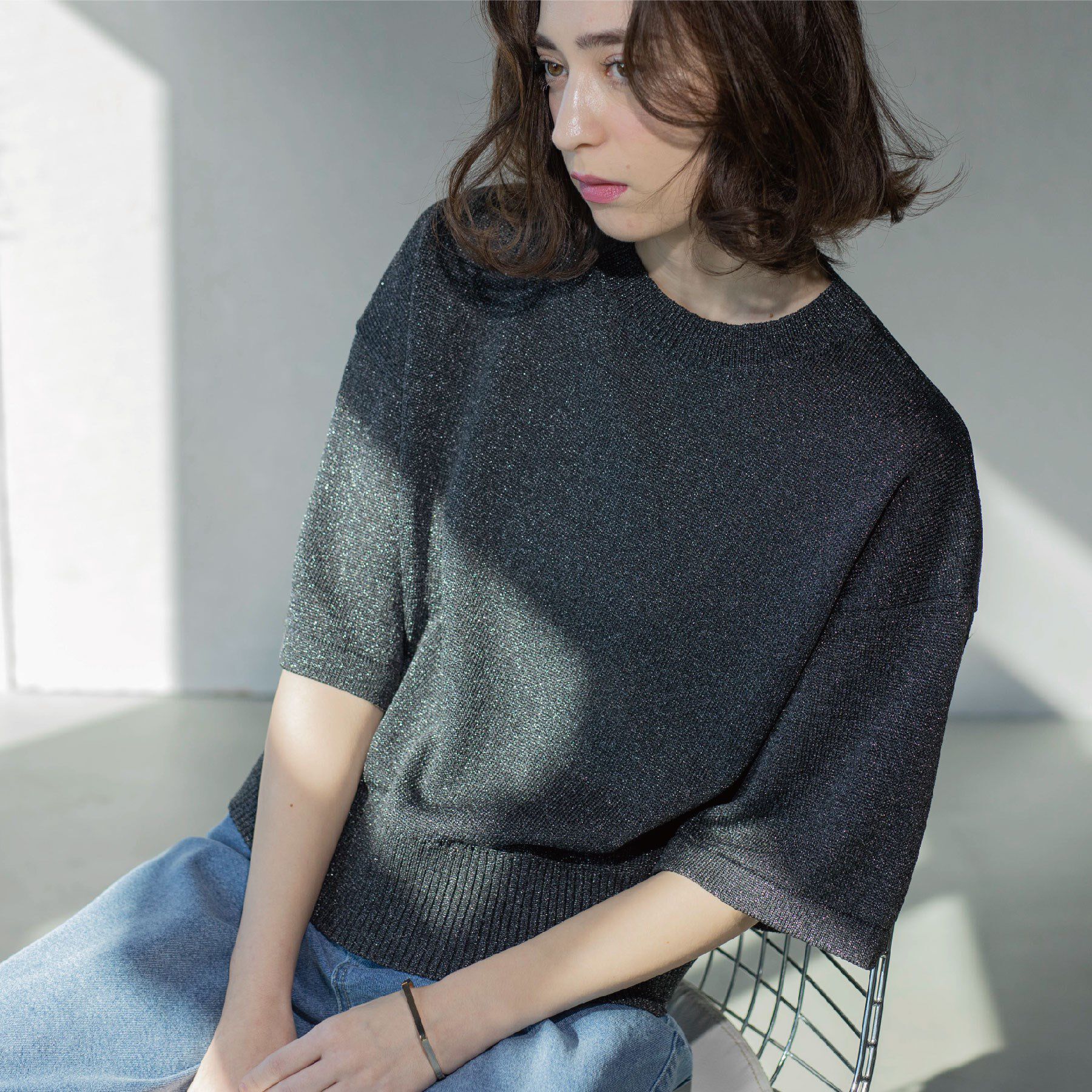 OPAQUE.CLIP「ラメハーフスリーブトップス」|ニット・セーター|