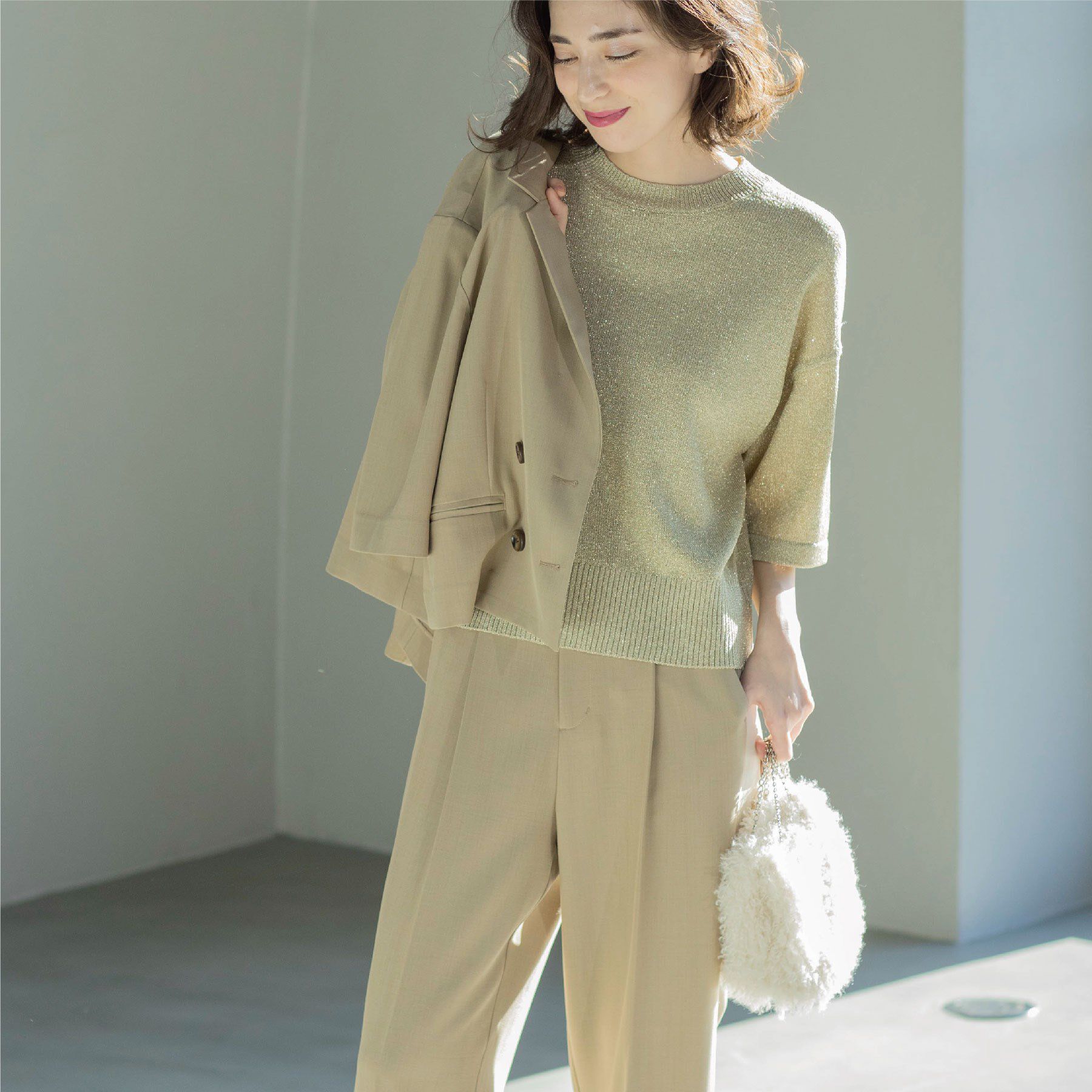 OPAQUE.CLIP「ラメハーフスリーブトップス」|ニット・セーター|