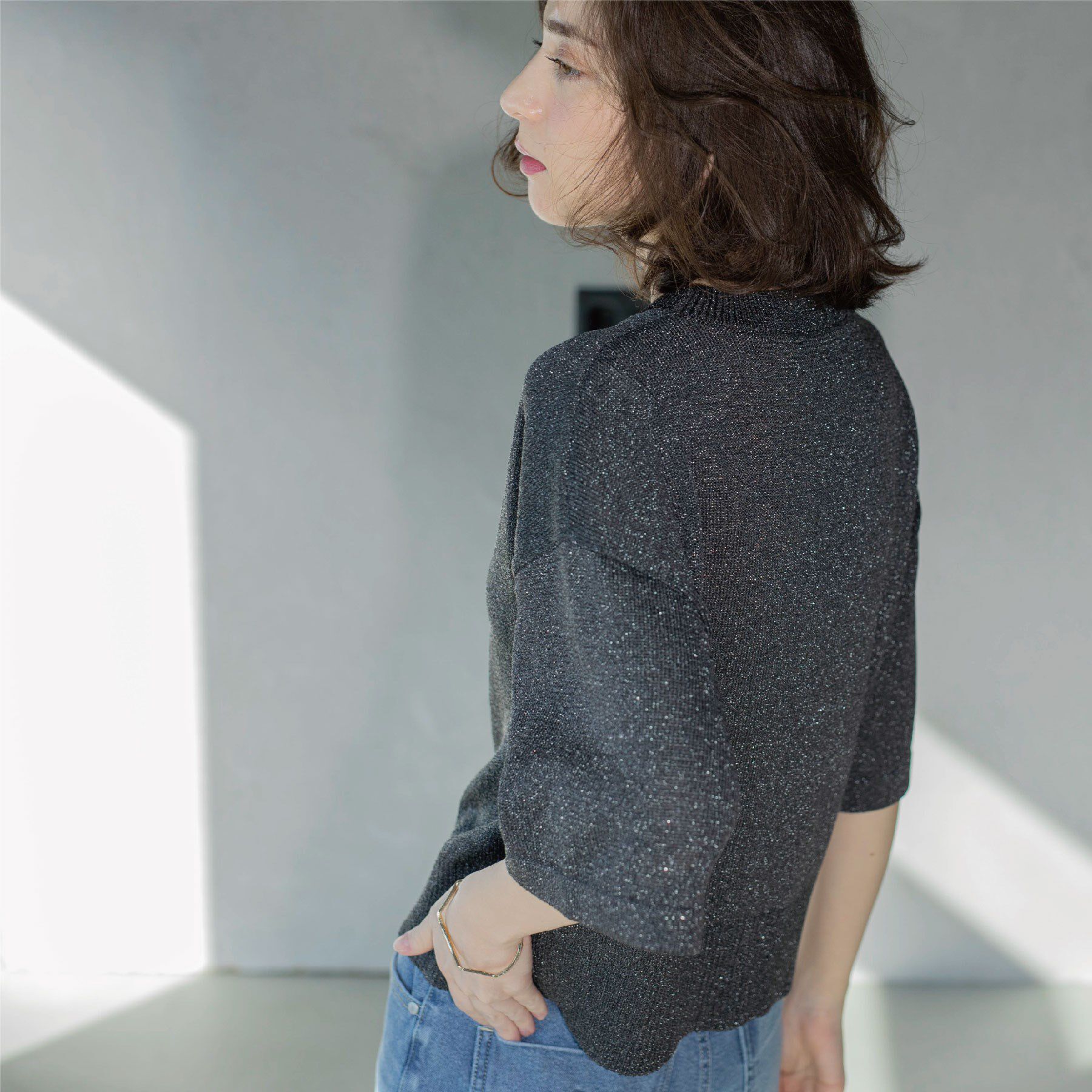 OPAQUE.CLIP「ラメハーフスリーブトップス」|ニット・セーター|