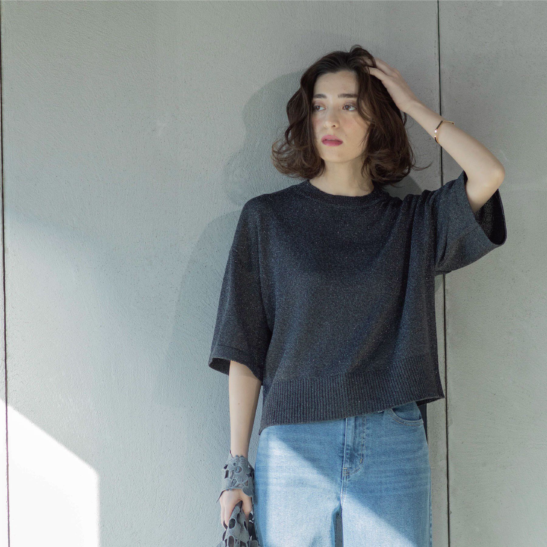 OPAQUE.CLIP「ラメハーフスリーブトップス」|ニット・セーター|