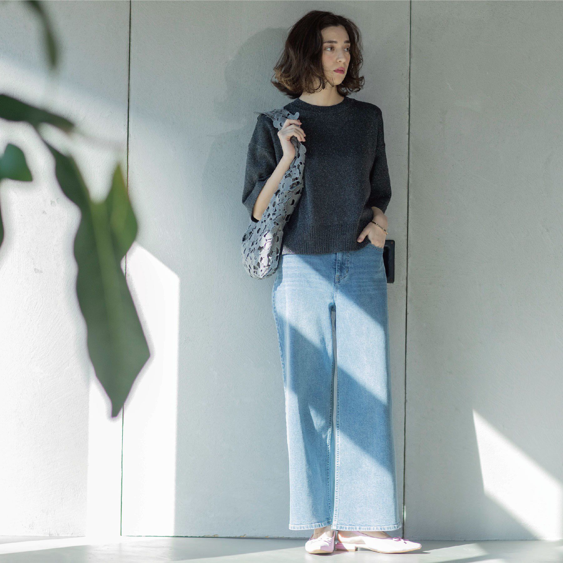 OPAQUE.CLIP「ラメハーフスリーブトップス」|ニット・セーター|