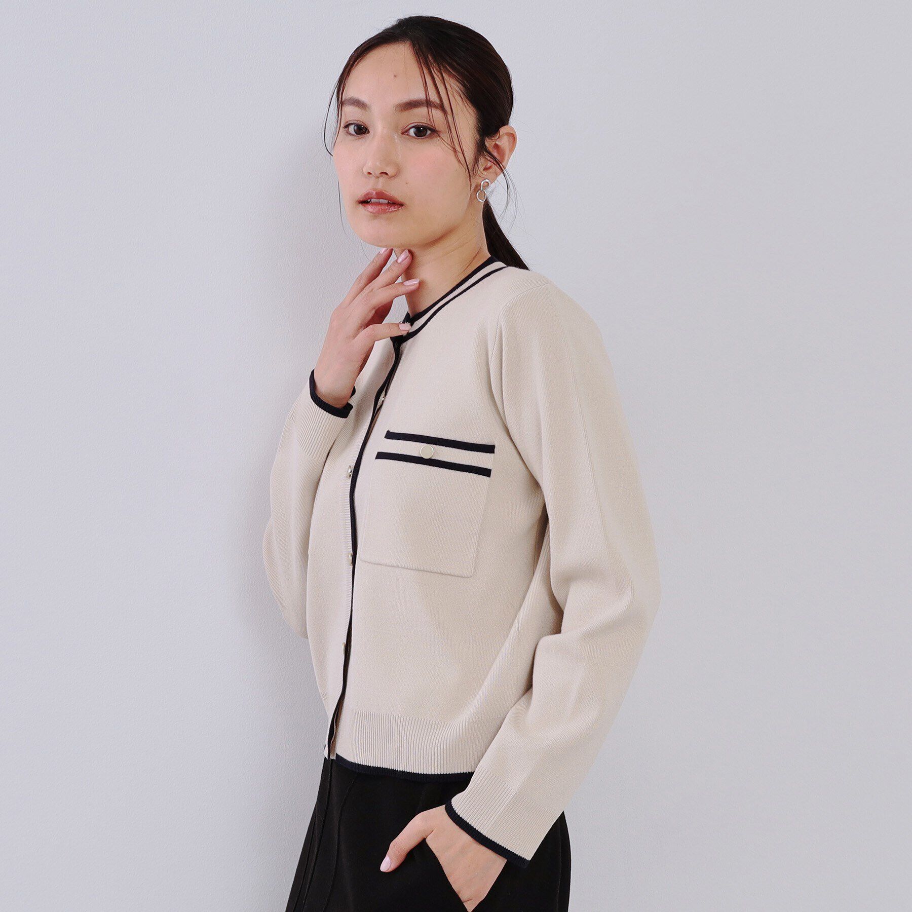 OPAQUE.CLIP「《美人百花掲載》配色ラインカーディガン/アンサンブル対応【洗濯機洗い可】」|カーディガン|