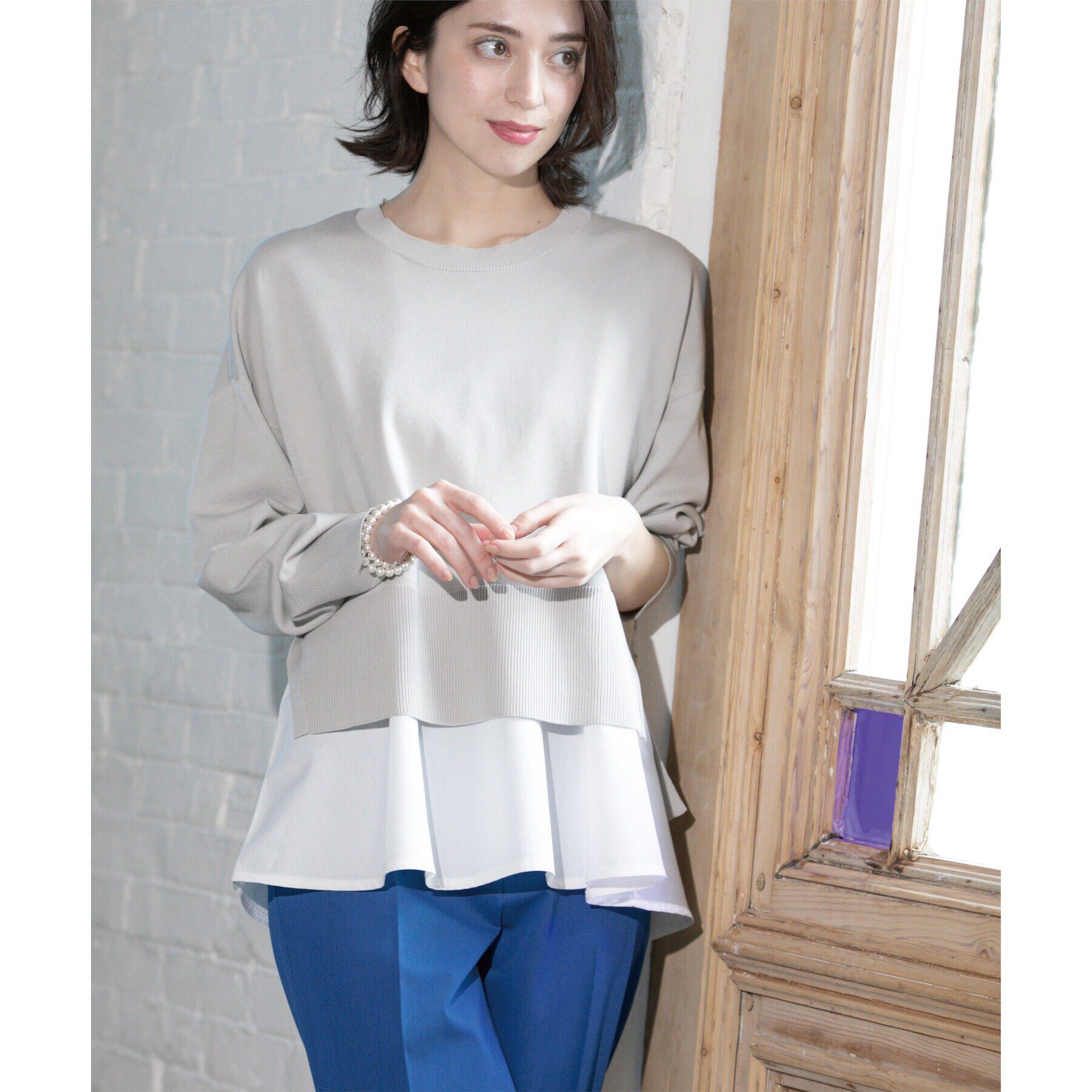 OPAQUE.CLIP「《ツインセット》ワイドニット&times;裾フレアタンクトップ【洗濯機洗い可/抗ピル】」|ニット・セーター|