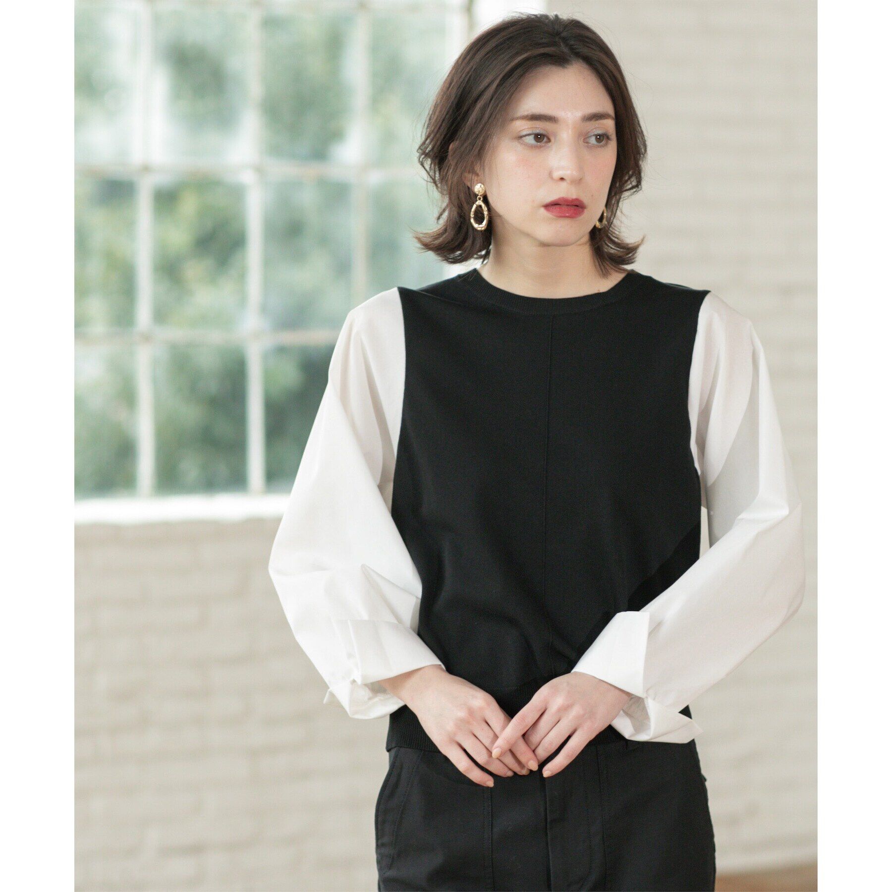 OPAQUE.CLIP「フハクボリュームスリーブドッキングニット【洗濯機洗い可】」|ニット・セーター|