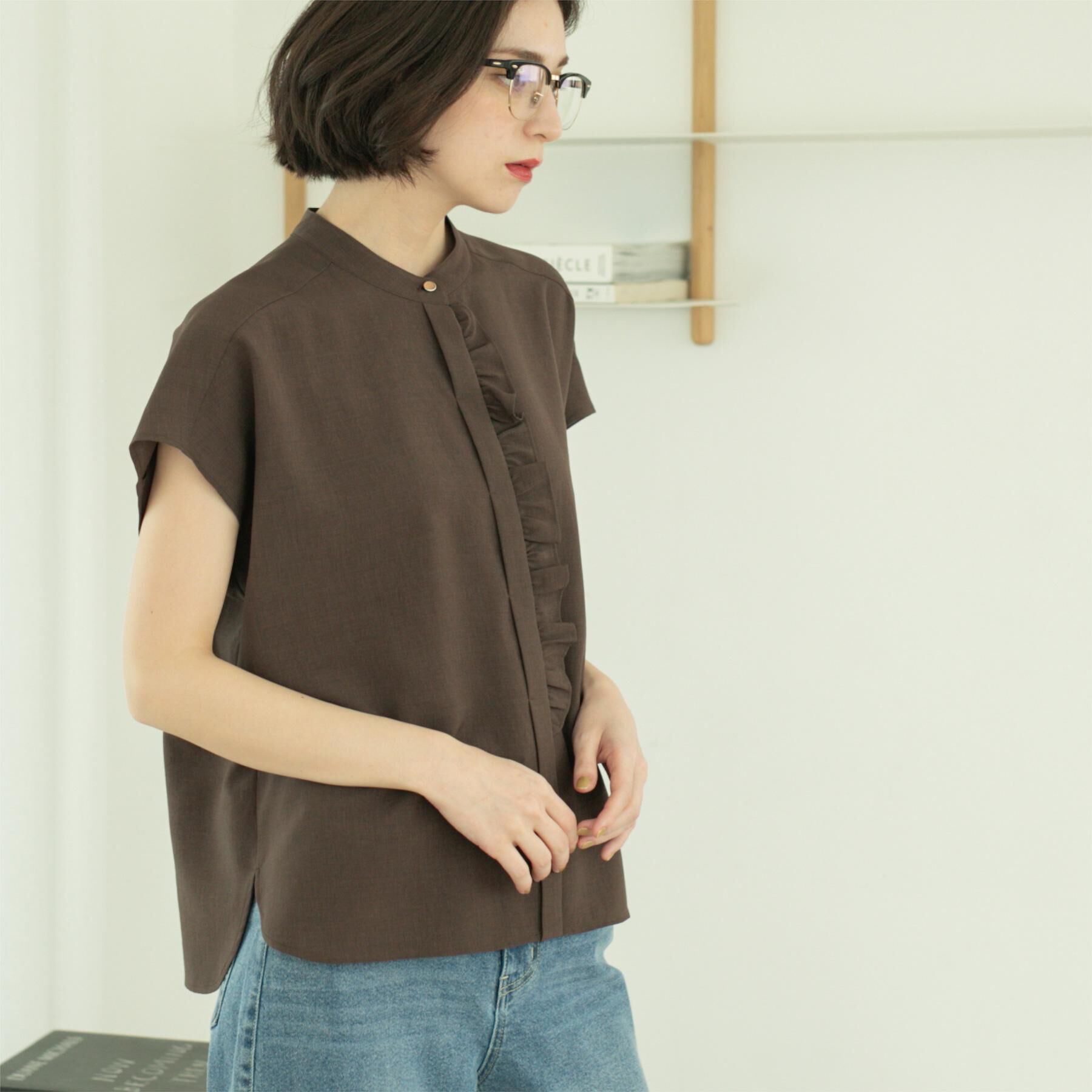 OPAQUE.CLIP「リネンライクフロントフリルブラウス【洗濯機洗い可/吸水速乾/接触冷感】」|シャツ・ブラウス|