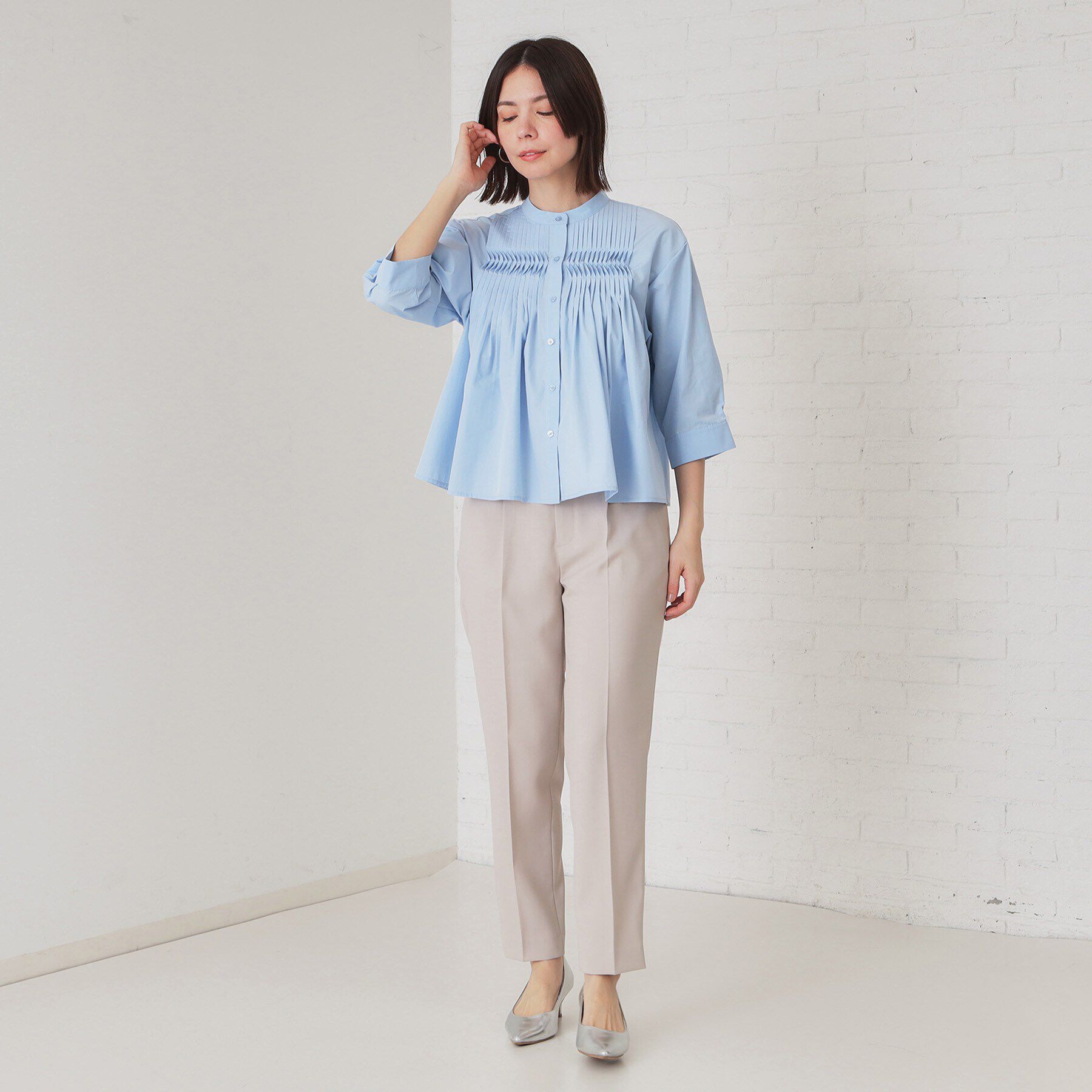 OPAQUE.CLIP「ピンタックフレアシャツ【洗濯機洗い可】」|シャツ・ブラウス|