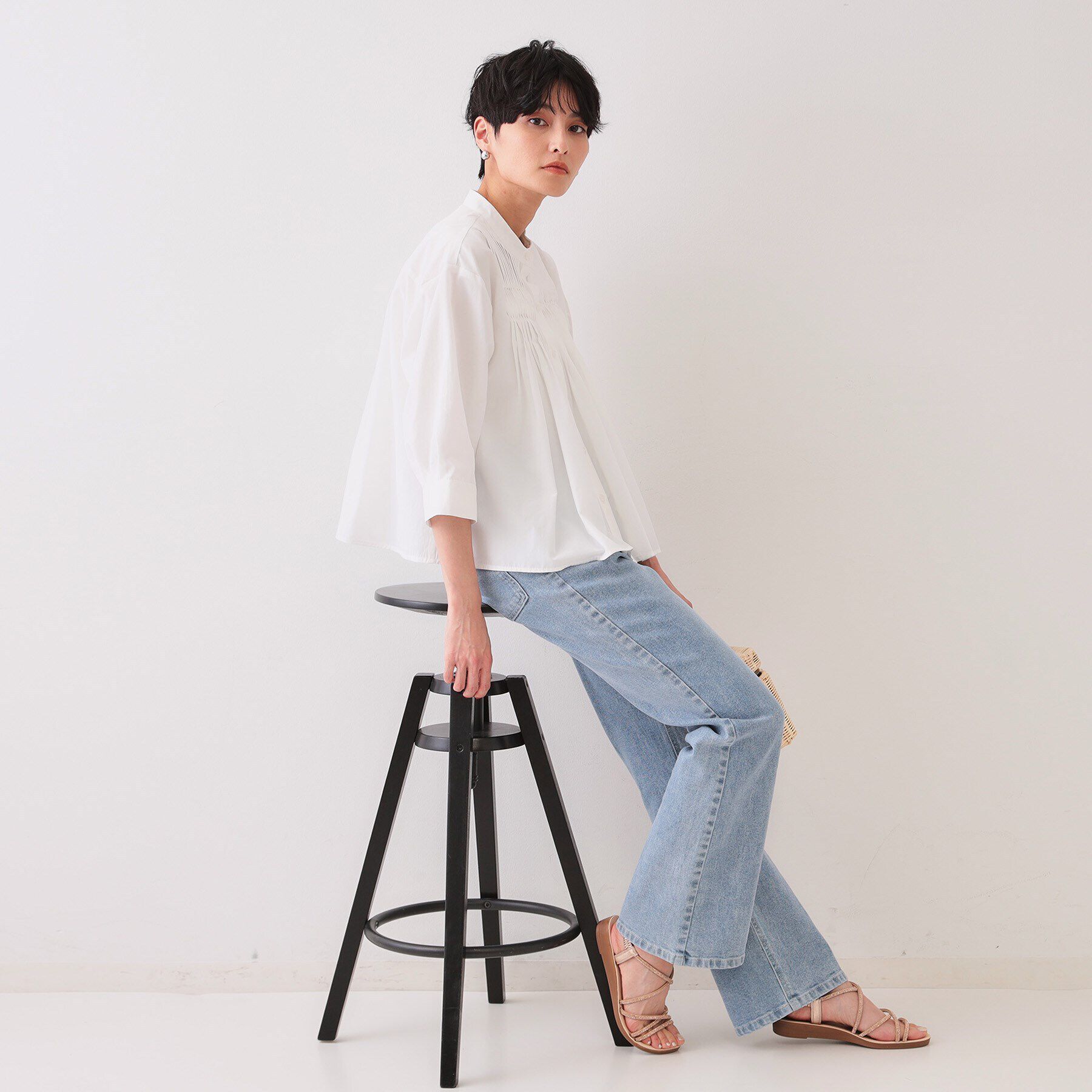 OPAQUE.CLIP「ピンタックフレアシャツ【洗濯機洗い可】」|シャツ・ブラウス|