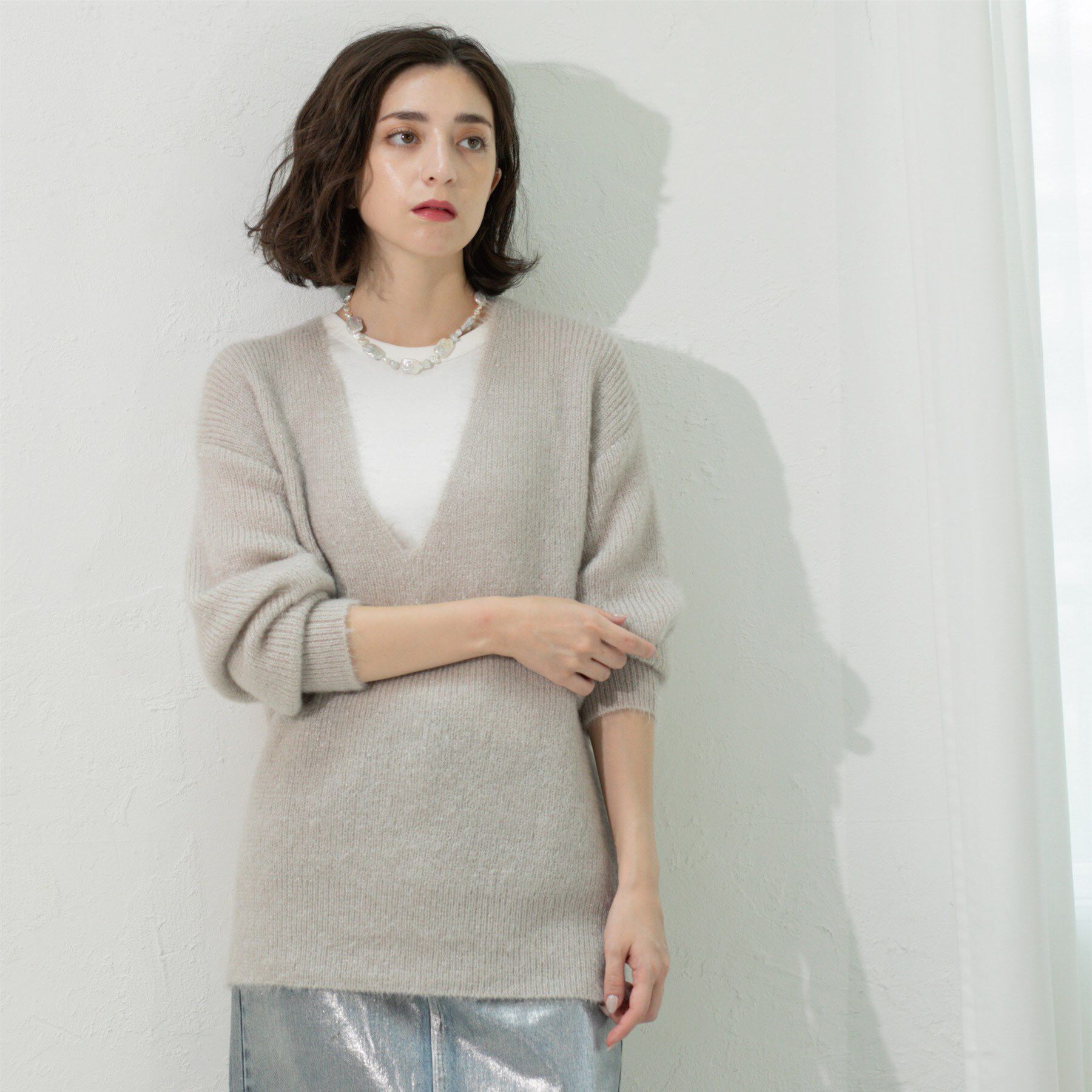 OPAQUE.CLIP「クリアシャギーVネックニット【洗える】」|ニット・セーター|