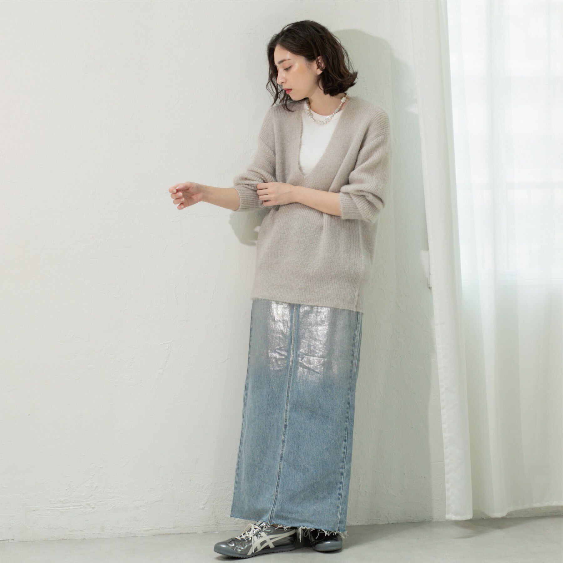 OPAQUE.CLIP「クリアシャギーVネックニット【洗える】」|ニット・セーター|