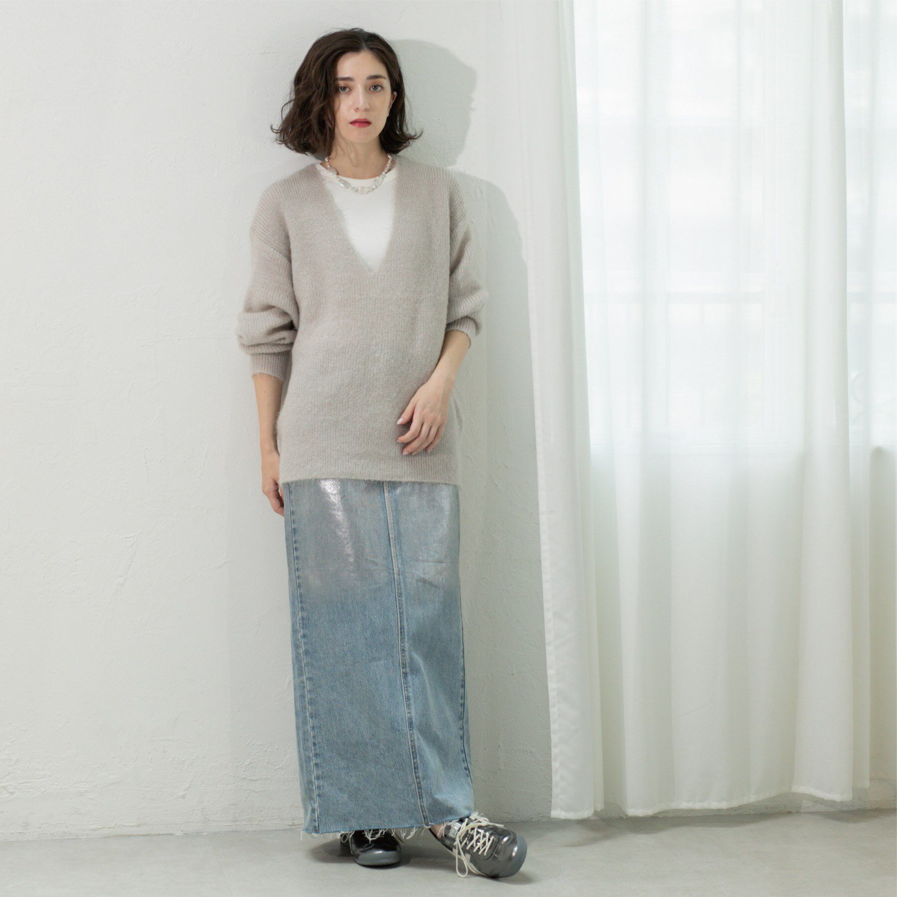 OPAQUE.CLIP「クリアシャギーVネックニット【洗える】」|ニット・セーター|