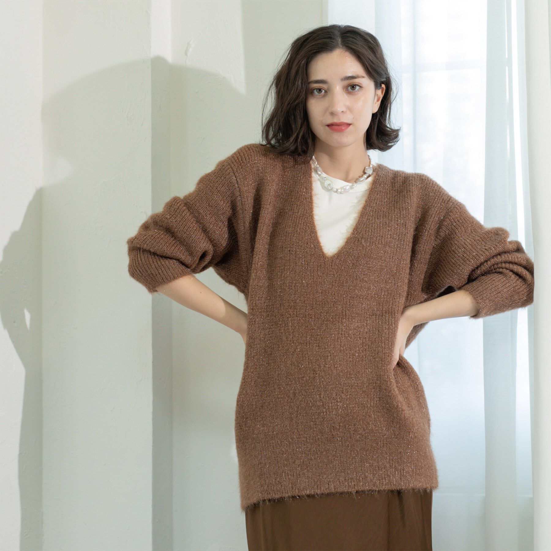 OPAQUE.CLIP「クリアシャギーVネックニット【洗える】」|ニット・セーター|