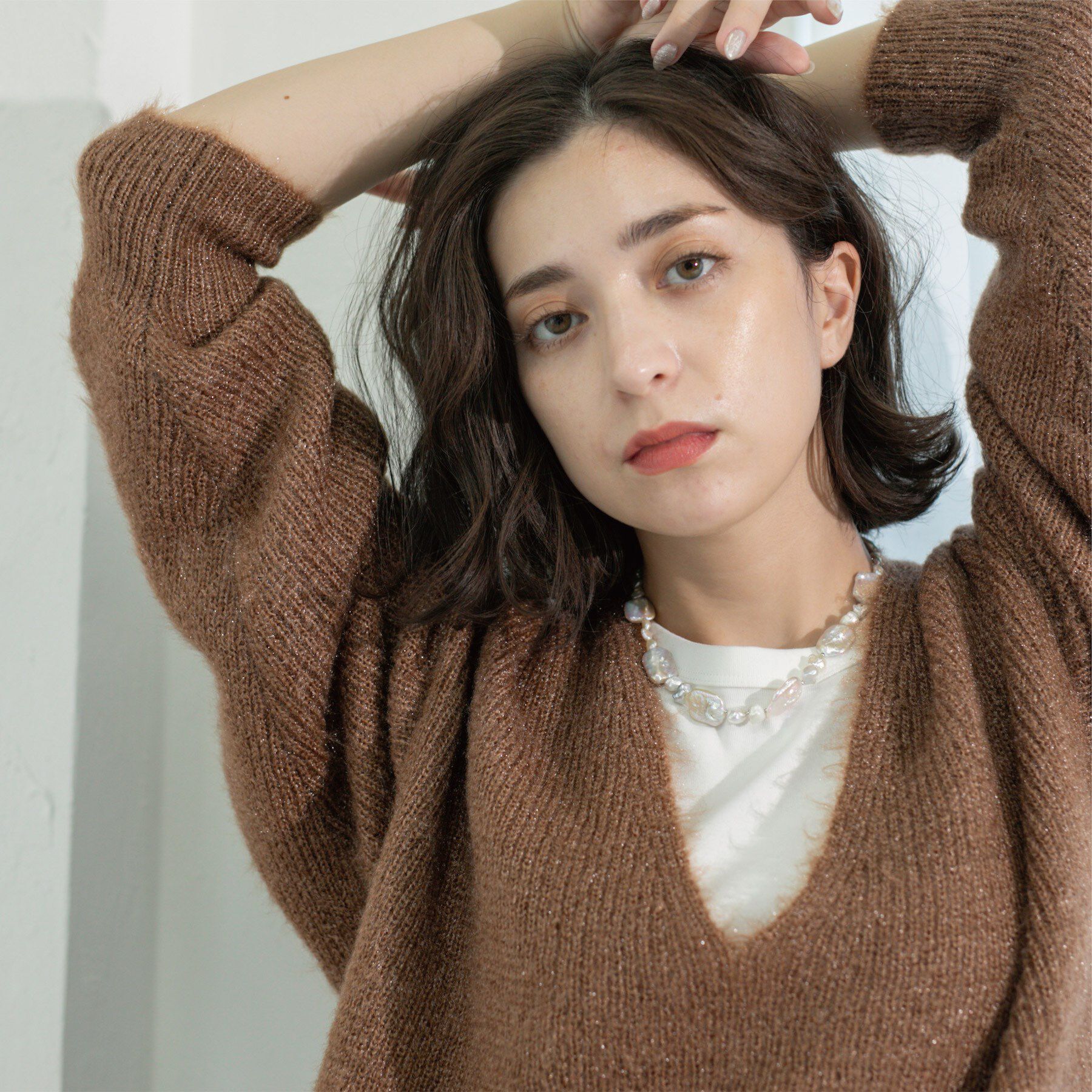 OPAQUE.CLIP「クリアシャギーVネックニット【洗える】」|ニット・セーター|