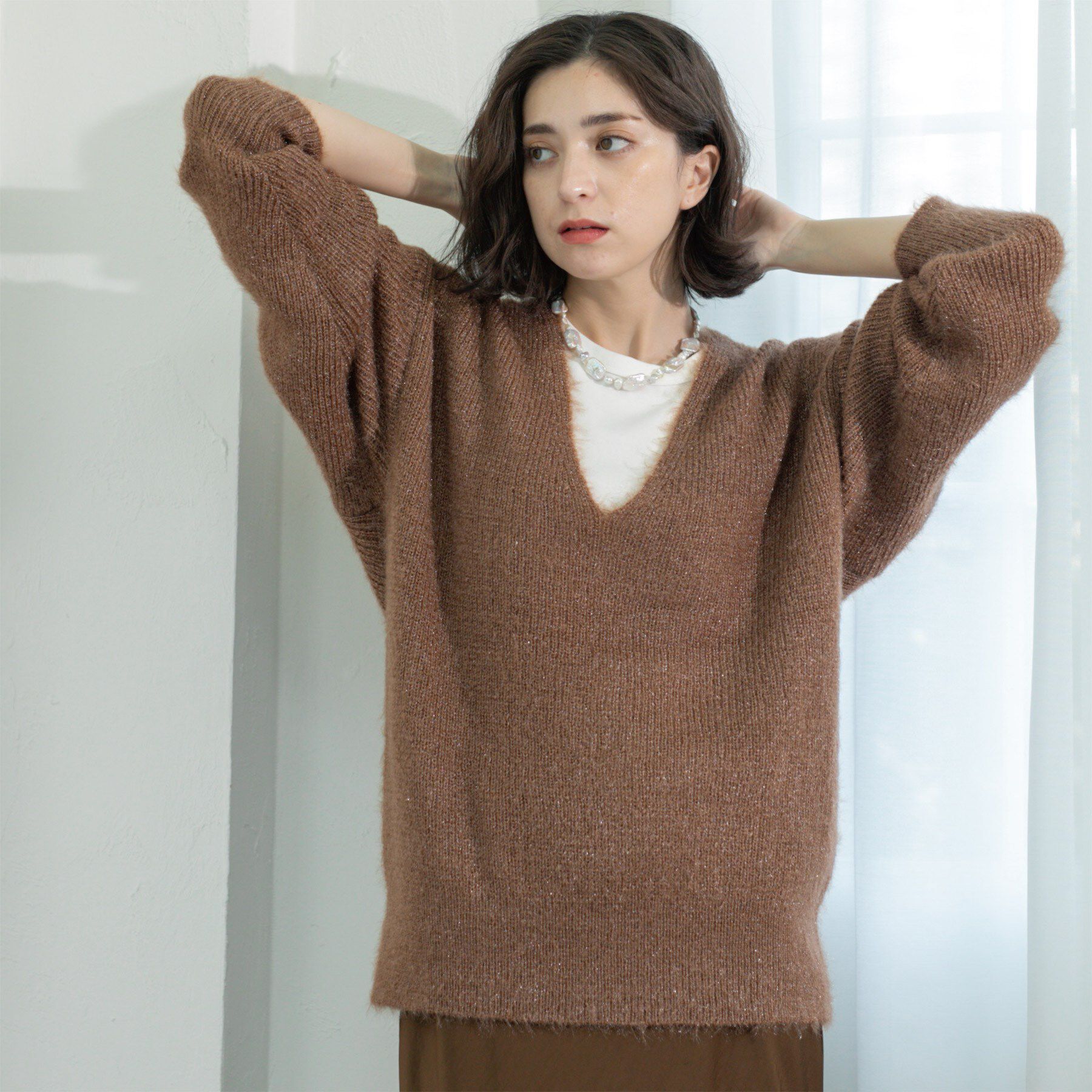 OPAQUE.CLIP「クリアシャギーVネックニット【洗える】」|ニット・セーター|