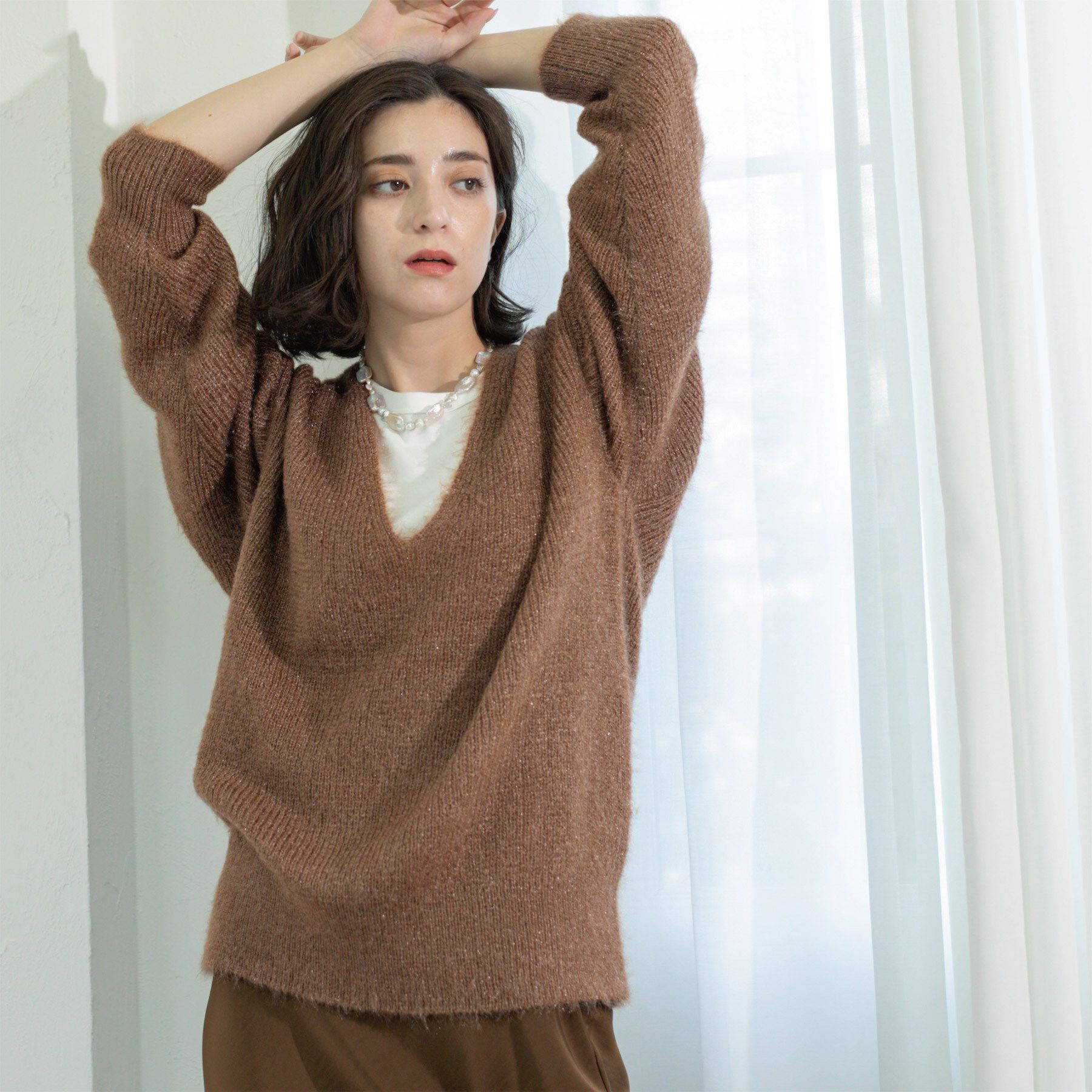 OPAQUE.CLIP「クリアシャギーVネックニット【洗える】」|ニット・セーター|