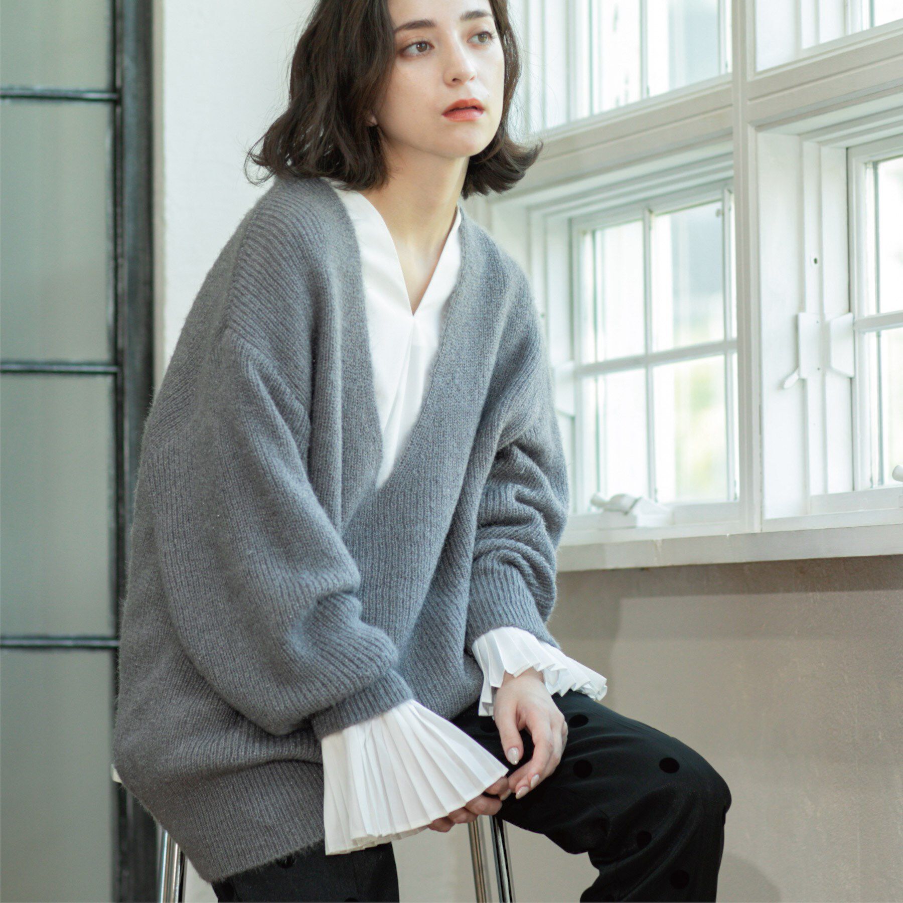OPAQUE.CLIP「クリアシャギーVネックニット【洗える】」|ニット・セーター|