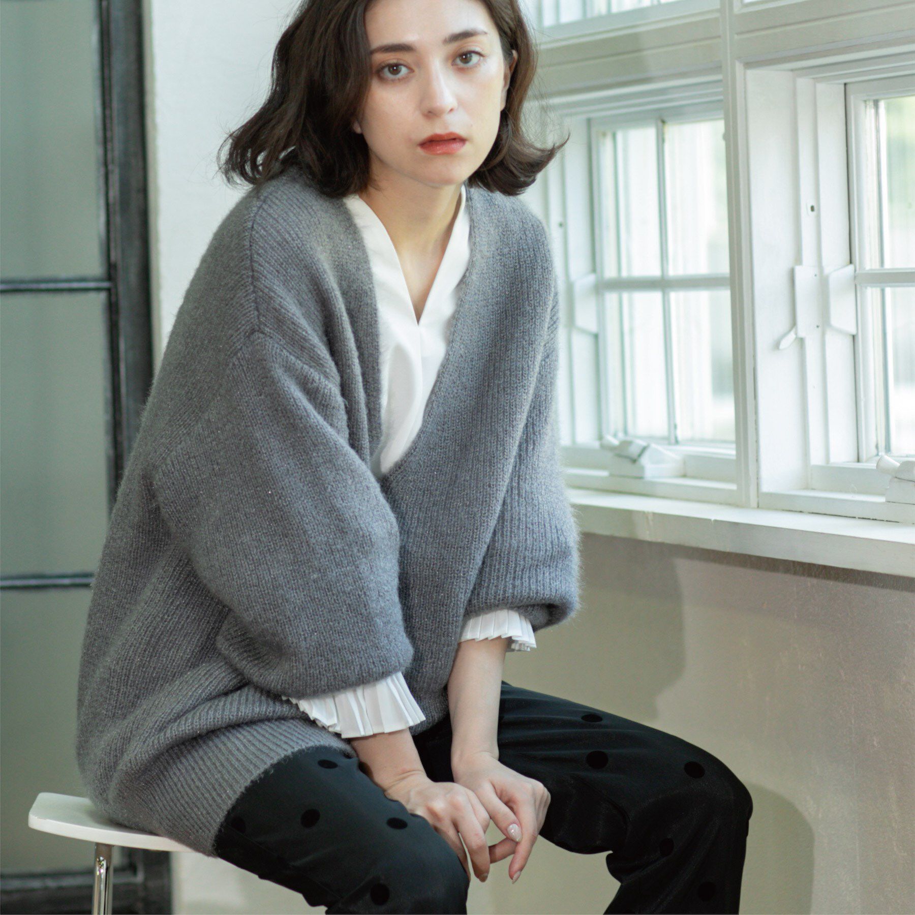 OPAQUE.CLIP「クリアシャギーVネックニット【洗える】」|ニット・セーター|