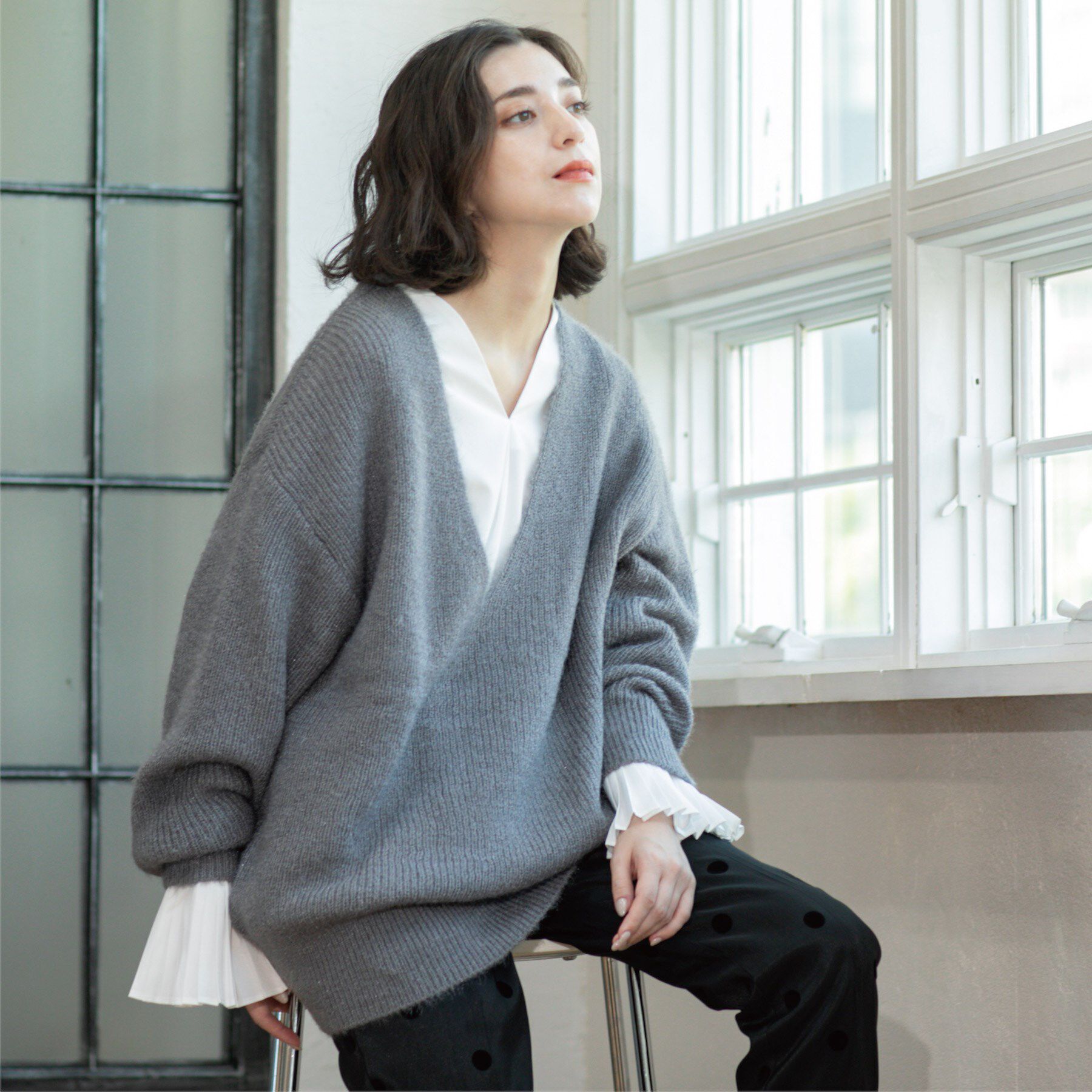 OPAQUE.CLIP「クリアシャギーVネックニット【洗える】」|ニット・セーター|
