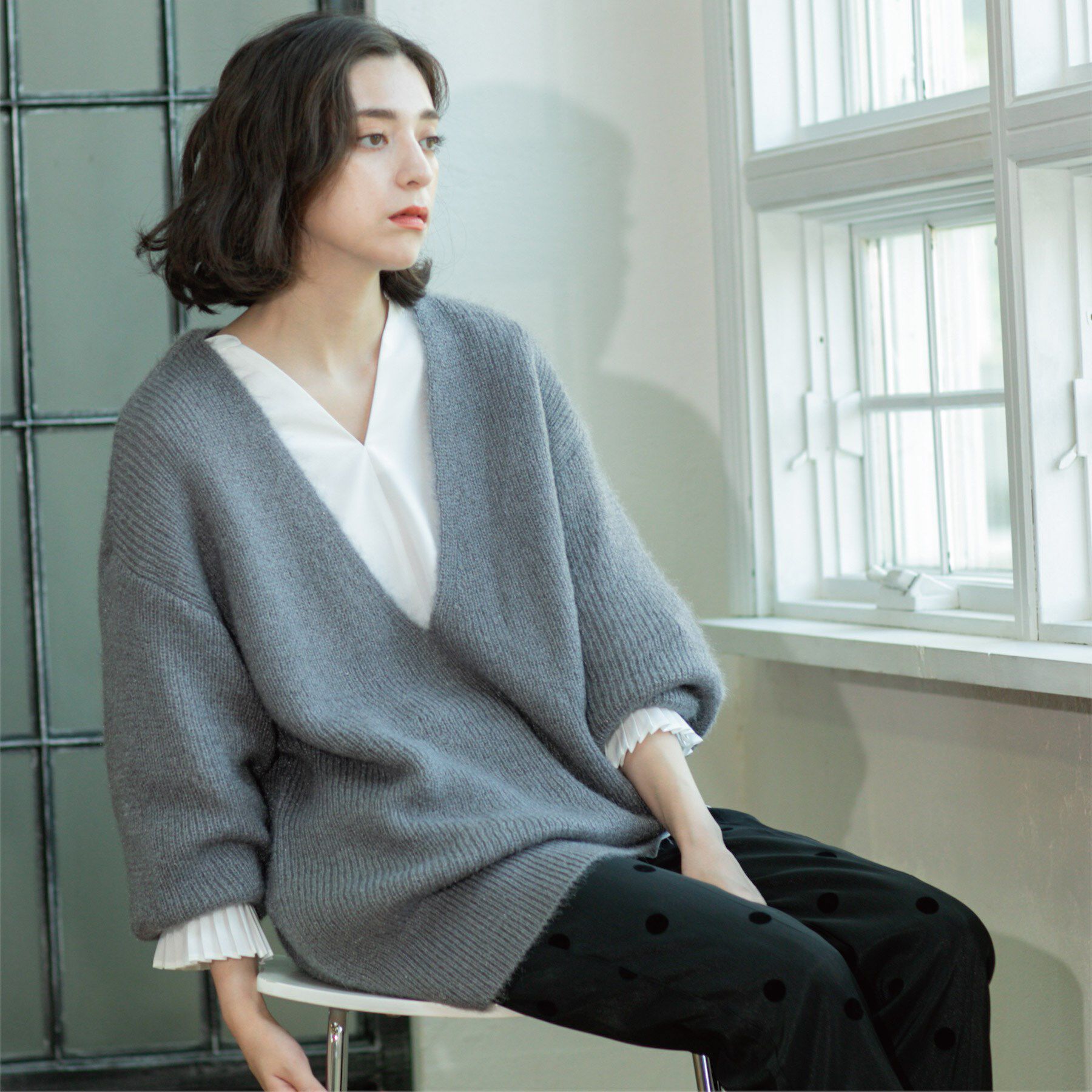 OPAQUE.CLIP「クリアシャギーVネックニット【洗える】」|ニット・セーター|