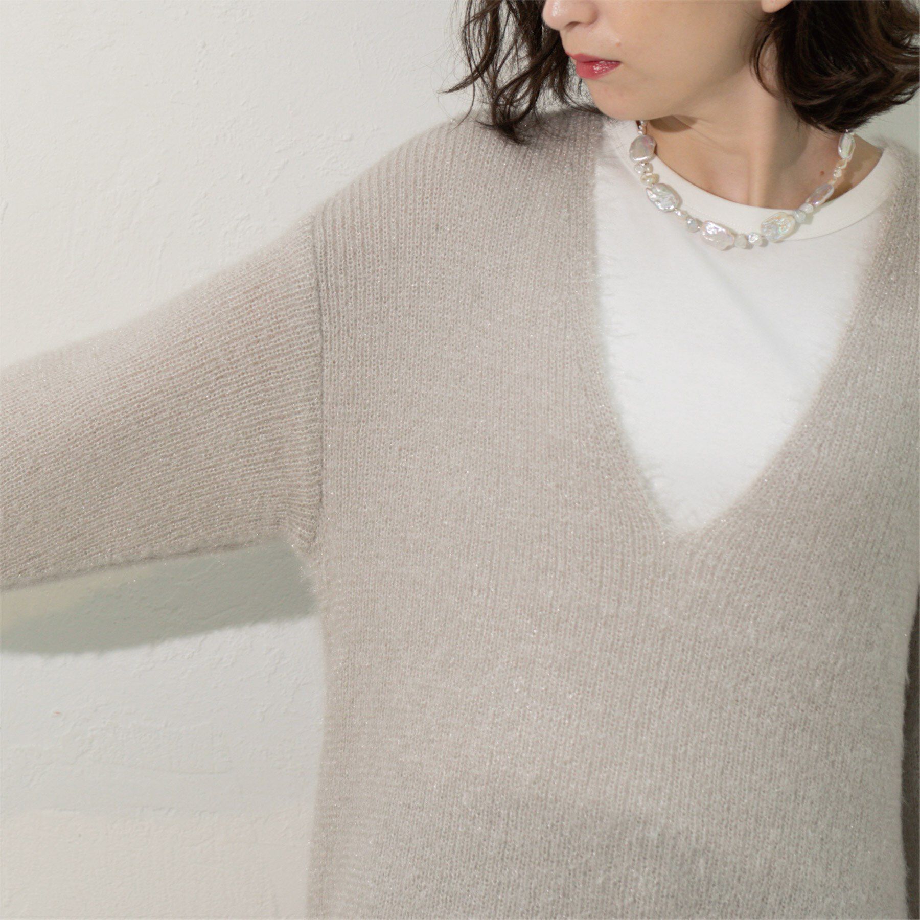 OPAQUE.CLIP「クリアシャギーVネックニット【洗える】」|ニット・セーター|
