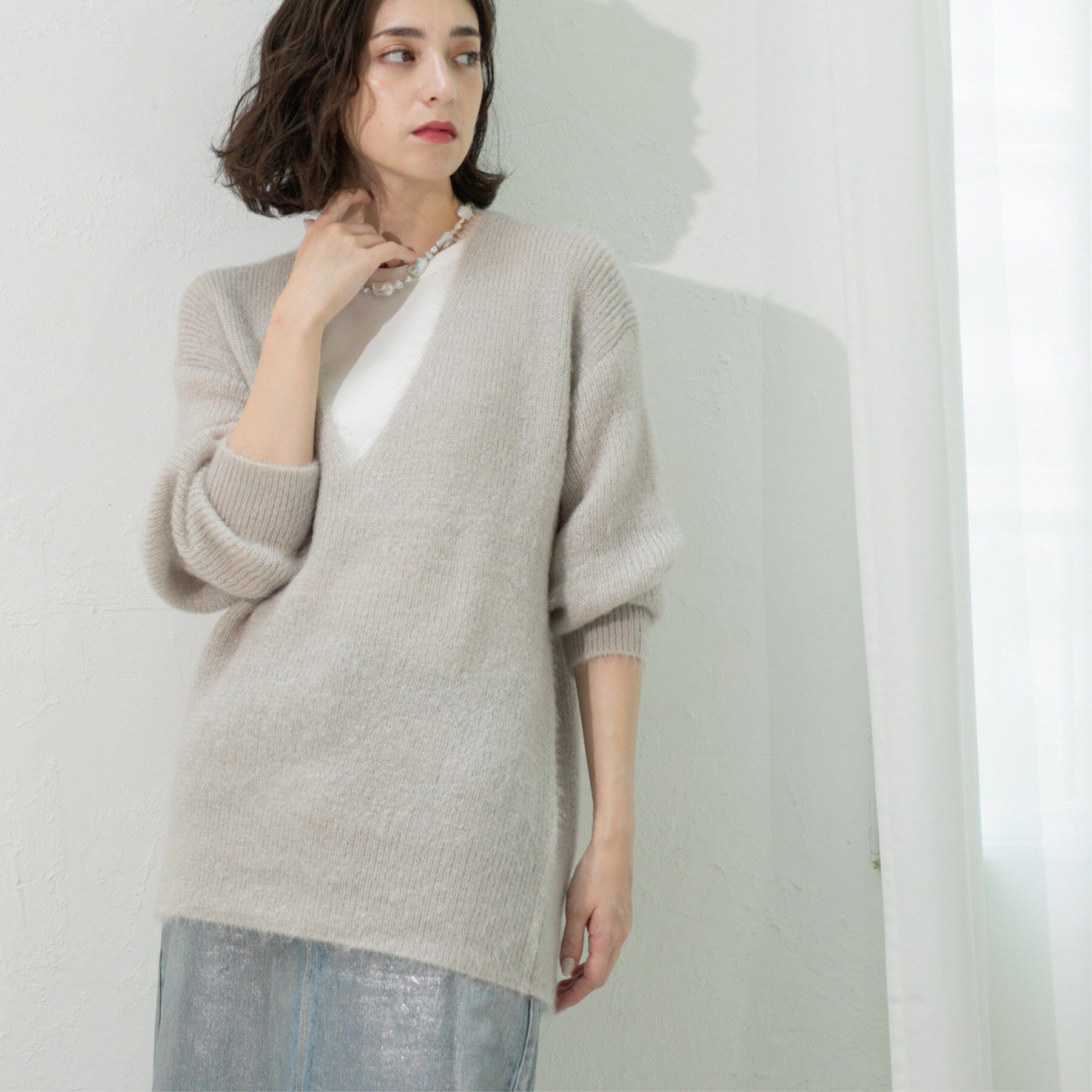 OPAQUE.CLIP「クリアシャギーVネックニット【洗える】」|ニット・セーター|