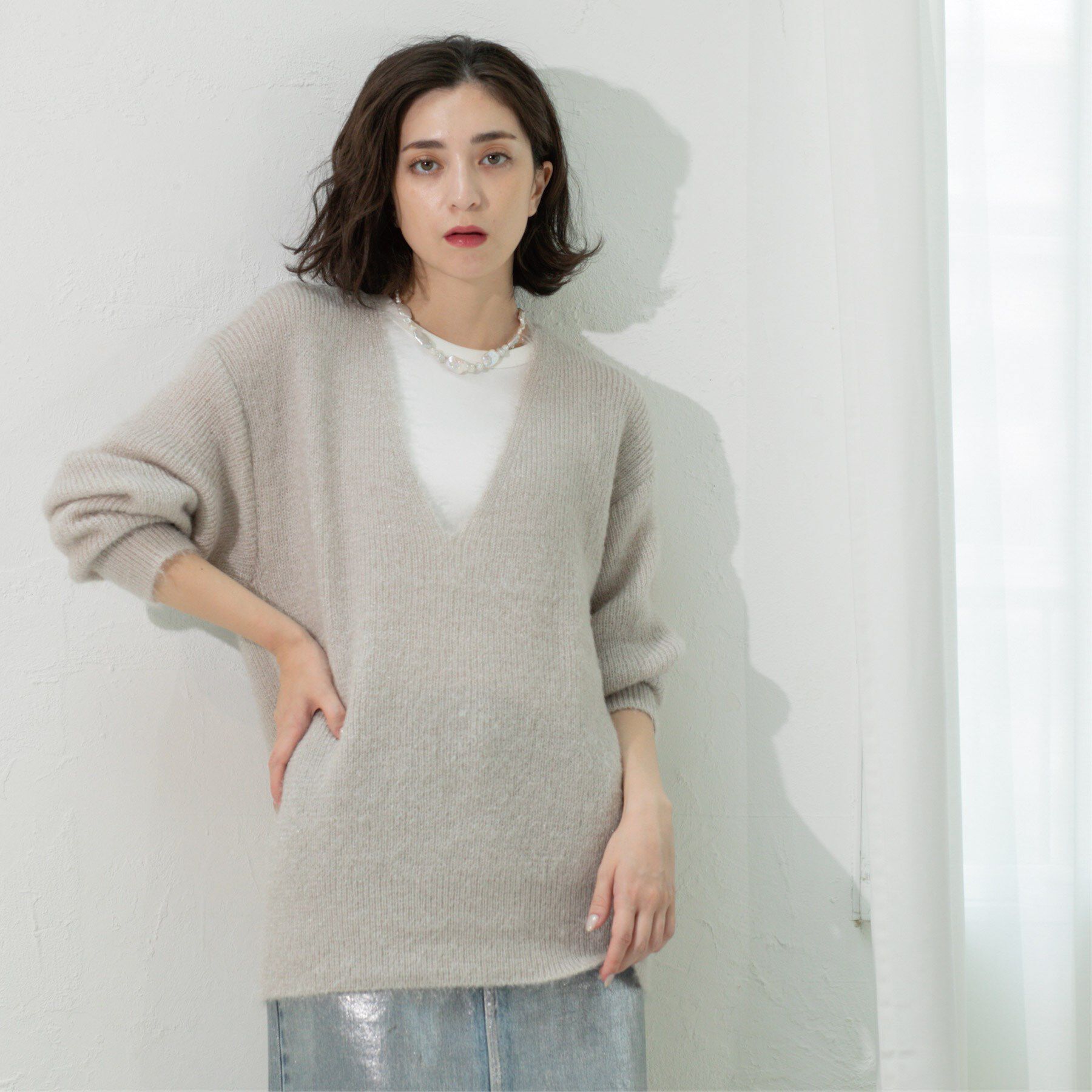 OPAQUE.CLIP「クリアシャギーVネックニット【洗える】」|ニット・セーター|