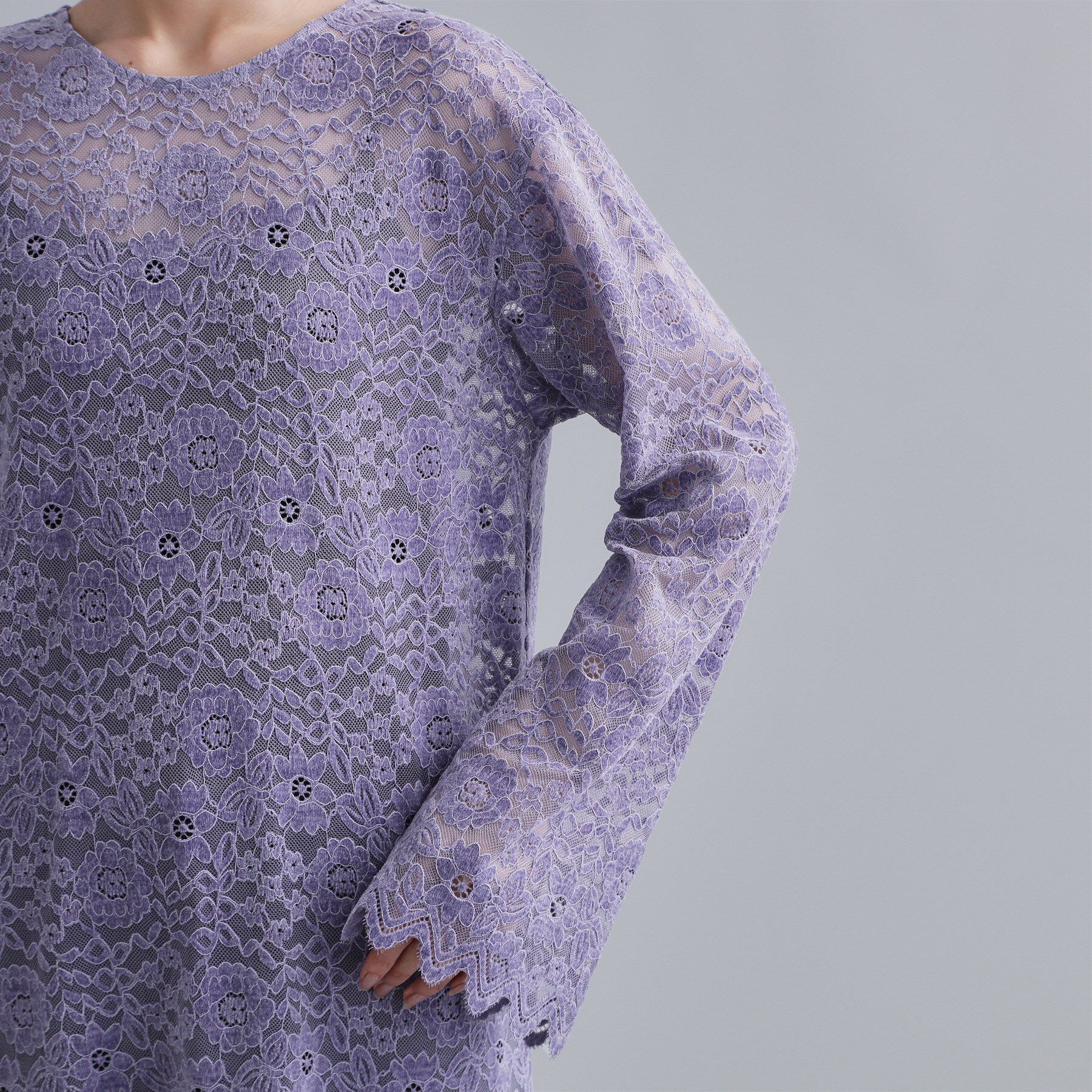 OPAQUE.CLIP「【es】フロッキーレースロングドレス」|ワンピース|