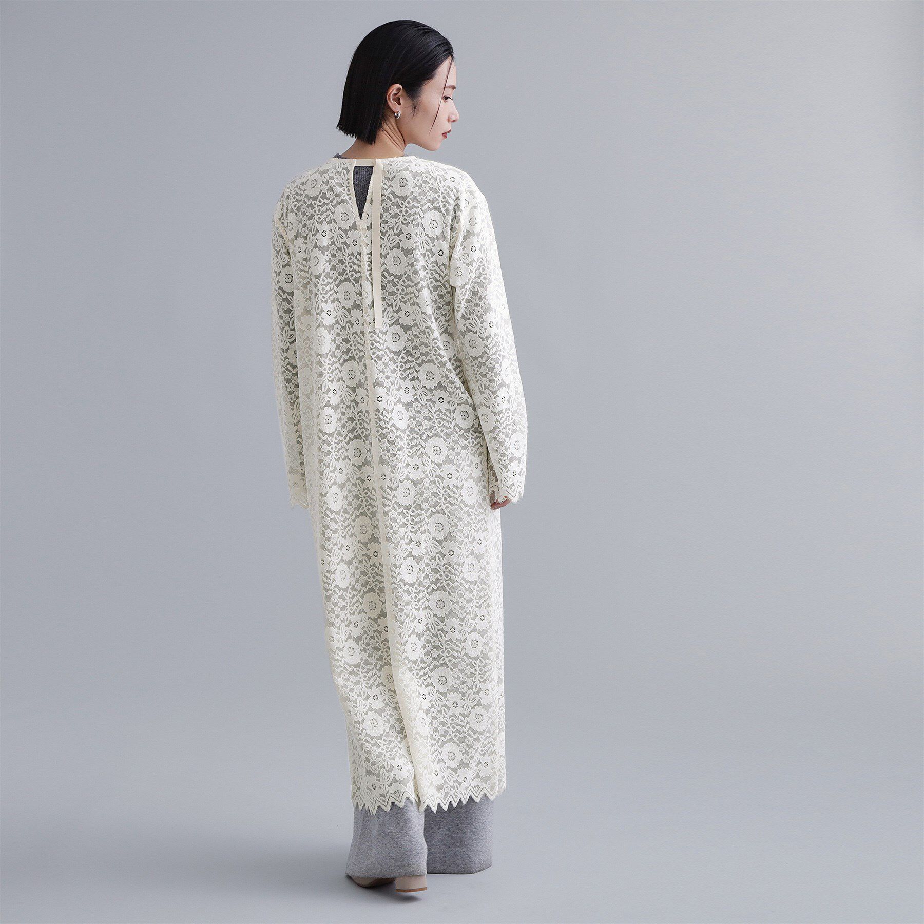 OPAQUE.CLIP「【es】フロッキーレースロングドレス」|ワンピース|