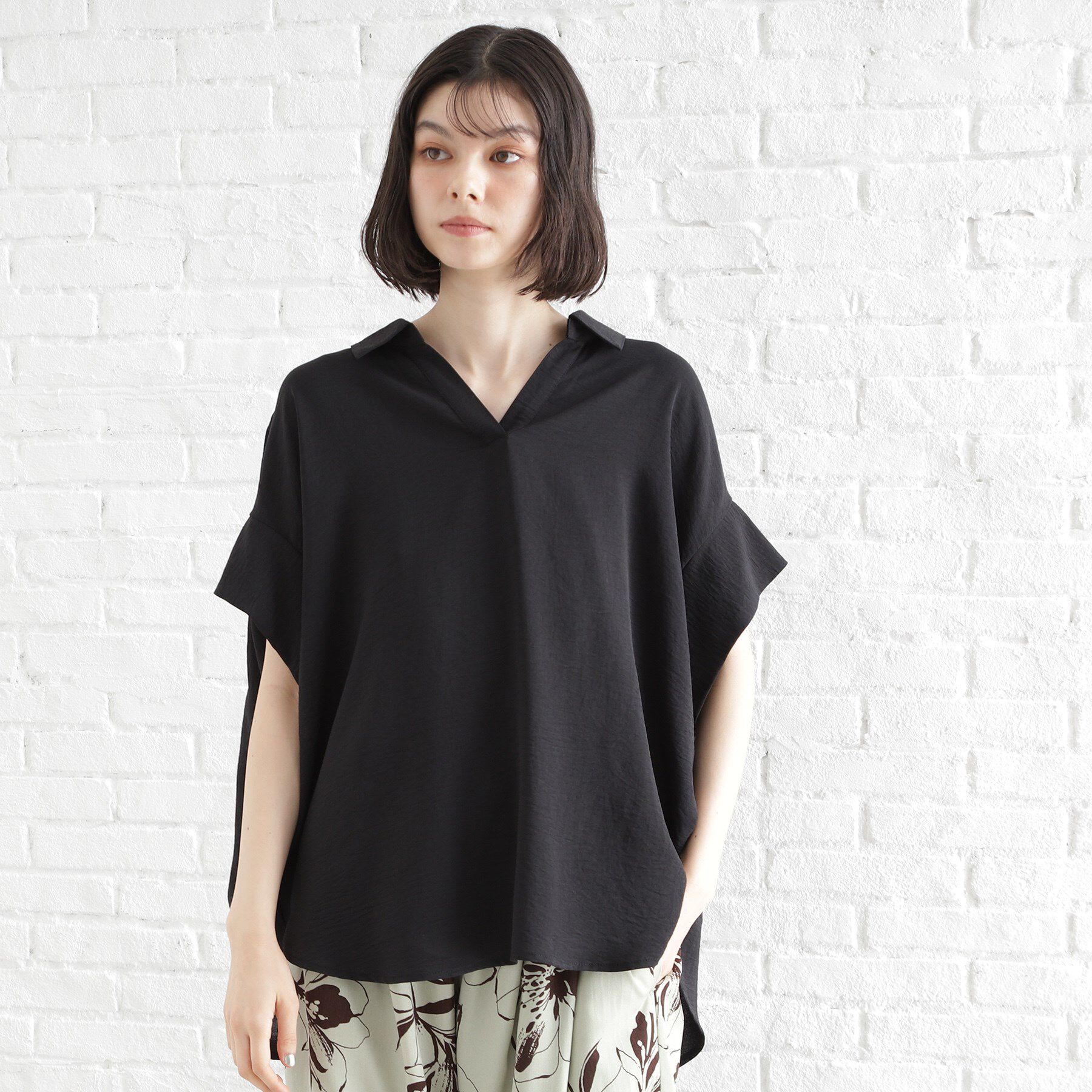 THE SHOP TK「スキッパーシャツ【防シワ/接触冷感/洗濯機OK/セットアップ可】」|シャツ・ブラウス|ブラック(019)