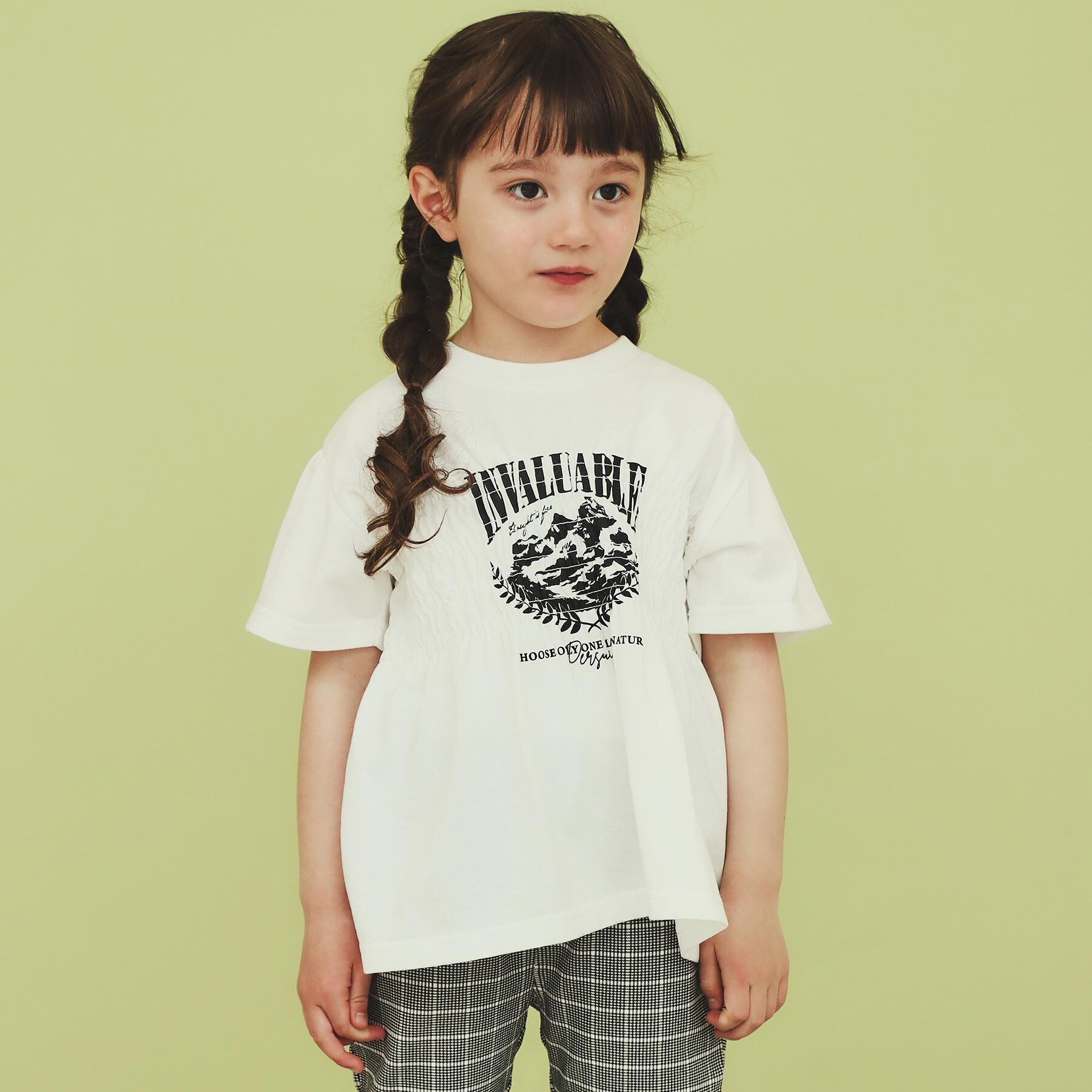 THE SHOP TK「【110-150】シャーリングロゴTシャツ/ママとおそろい・洗濯機OK」|Tシャツ・カットソー|オフホワイト(003