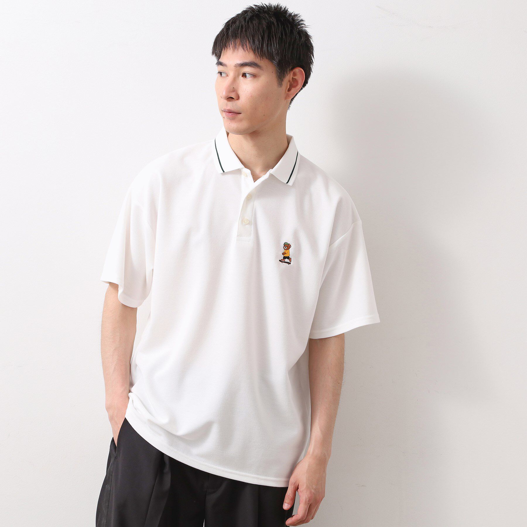 THE SHOP TK「アニマル刺繍半袖ポロシャツ　【洗濯機OK/ユニセックス】」|ポロシャツ|ホワイト(001)