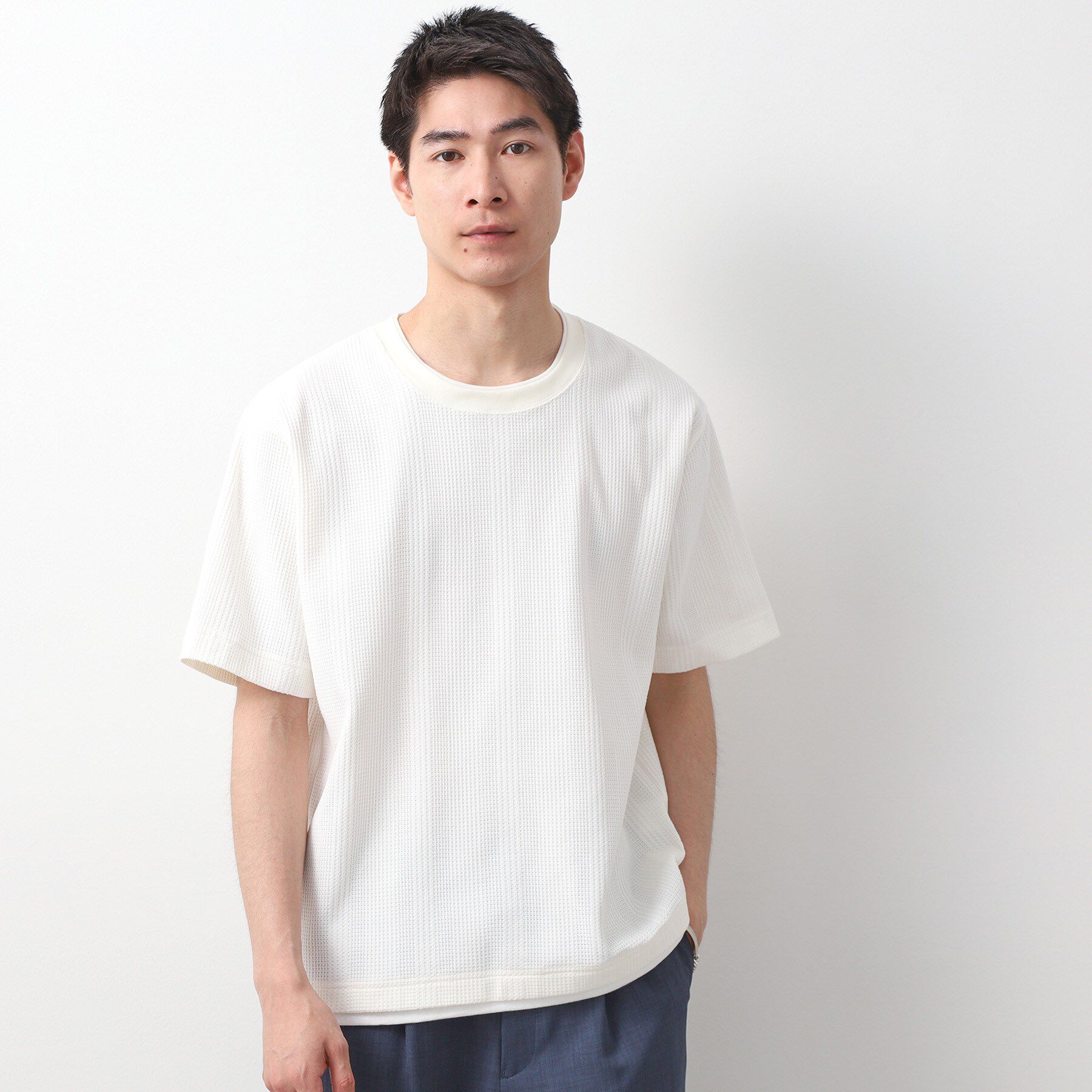 THE SHOP TK「ランダムワッフル半袖Tシャツ 【洗濯機ＯＫ】」|Tシャツ・カットソー|オフホワイト(003