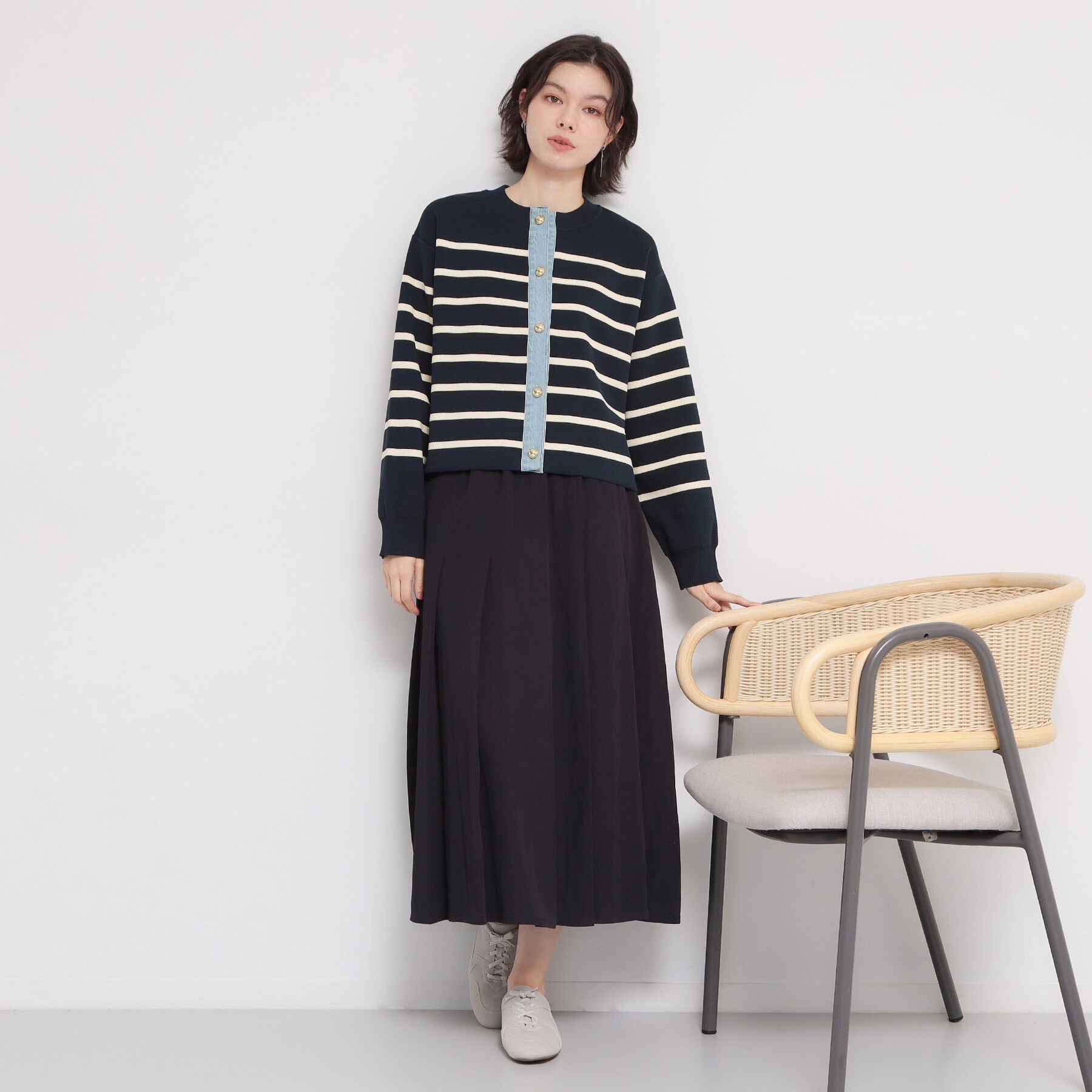 THE SHOP TK「デニム切替カーディガン」|カーディガン|